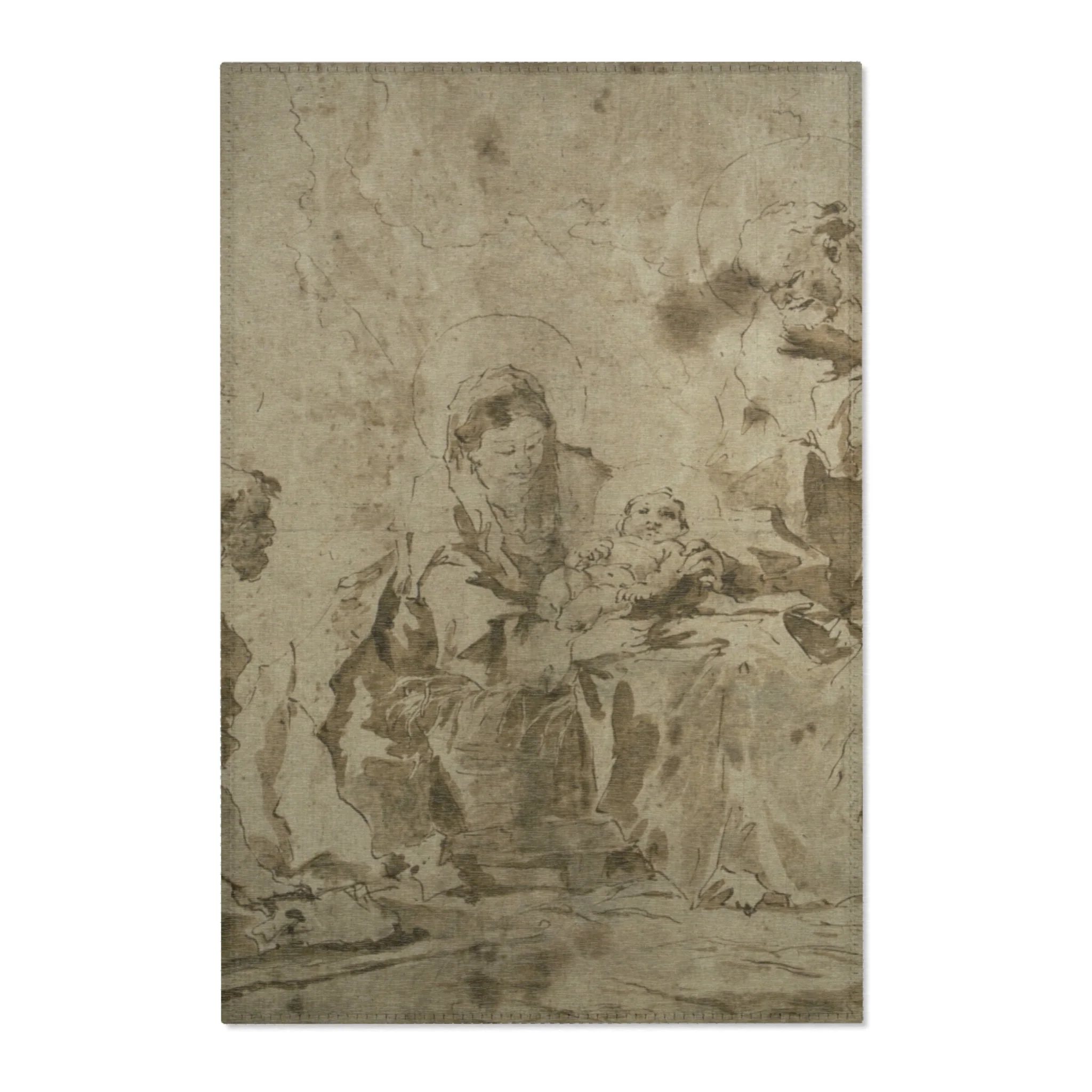 Francesco Guardi - Adoration of the Shepherds (recto); Three Sketches Buildings by Canal with Boats, Landscape with Buld | Area Rug