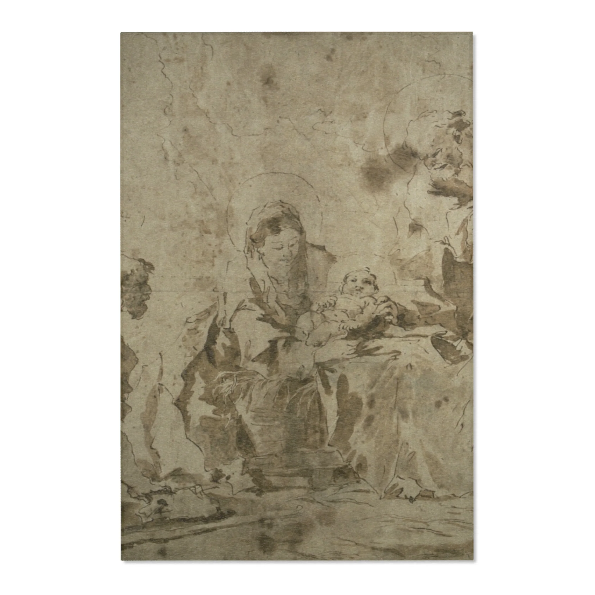 Francesco Guardi - Adoration of the Shepherds (recto); Three Sketches Buildings by Canal with Boats, Landscape with Buld | Area Rug - Image 3