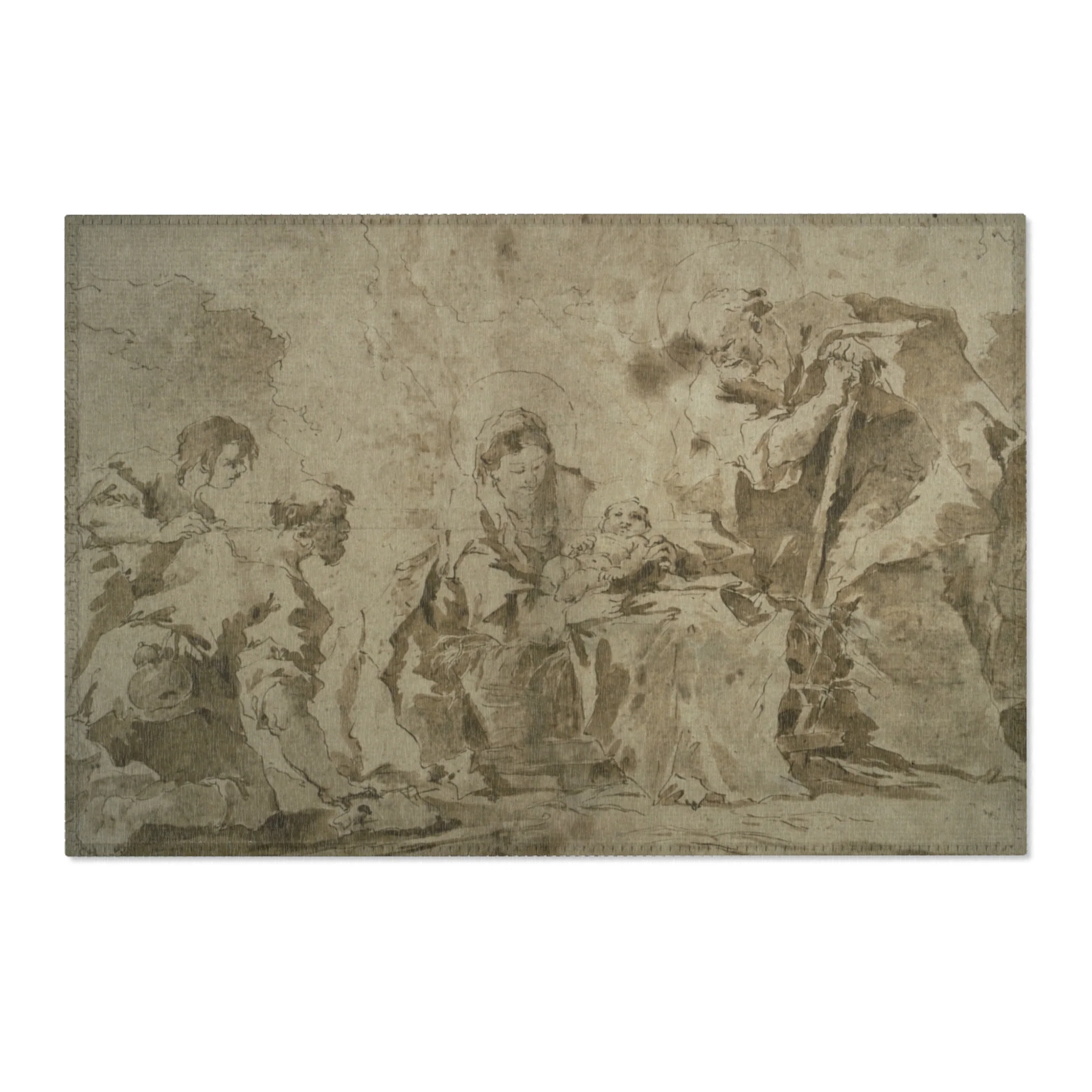 Francesco Guardi - Adoration of the Shepherds (recto); Three Sketches Buildings by Canal with Boats, Landscape with Buld | Area Rug - Image 4