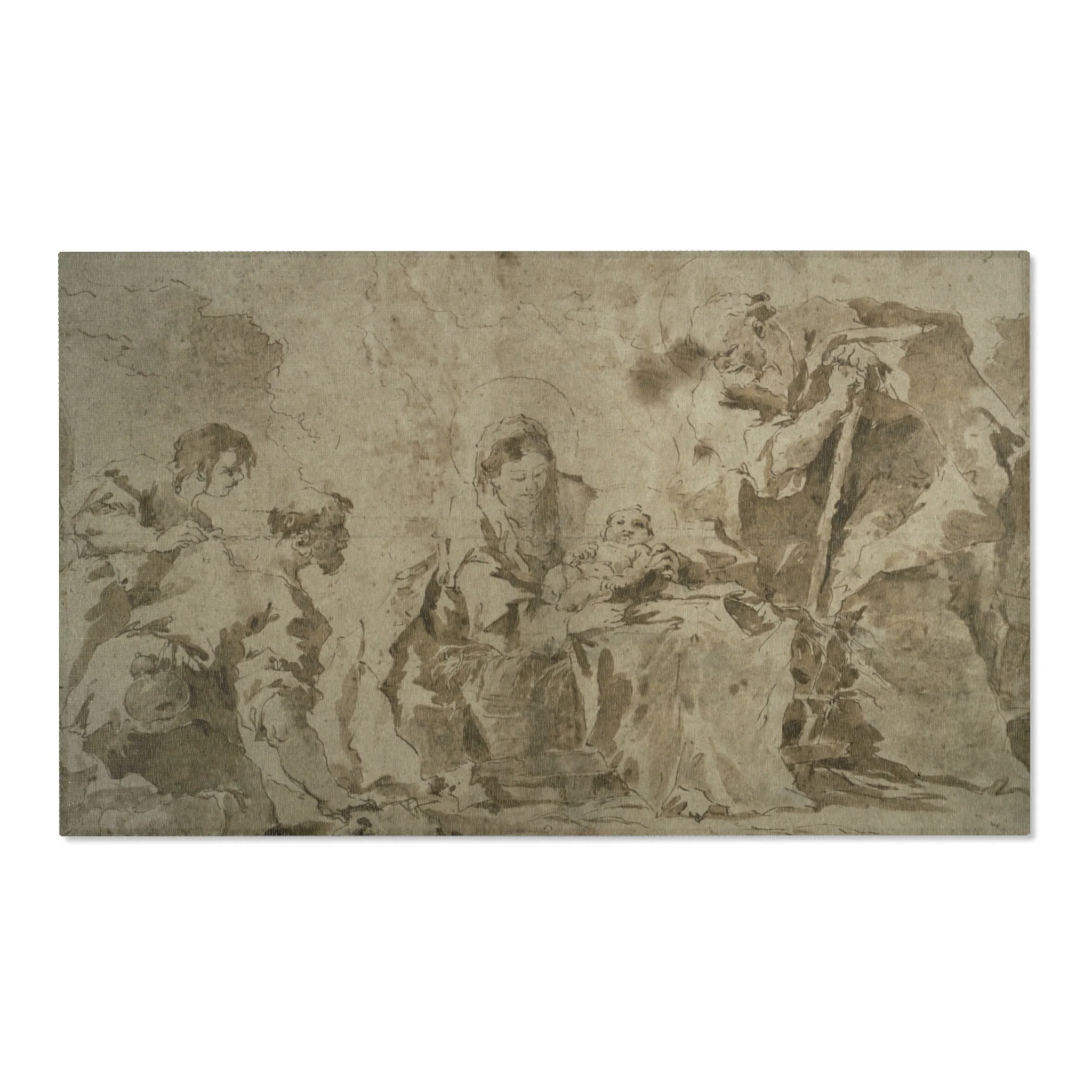Francesco Guardi - Adoration of the Shepherds (recto); Three Sketches Buildings by Canal with Boats, Landscape with Buld | Area Rug - Image 5