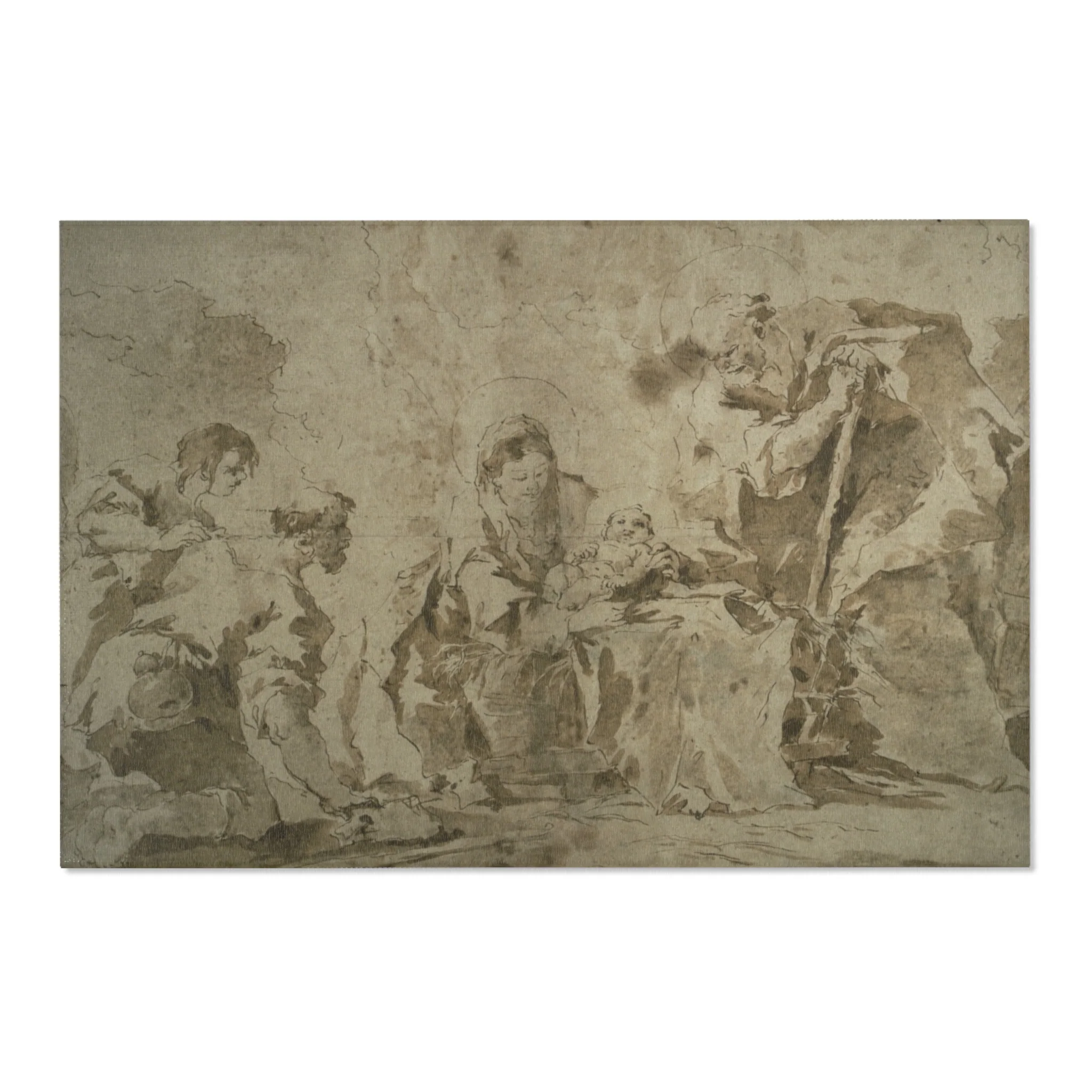 Francesco Guardi - Adoration of the Shepherds (recto); Three Sketches Buildings by Canal with Boats, Landscape with Buld | Area Rug - Image 6