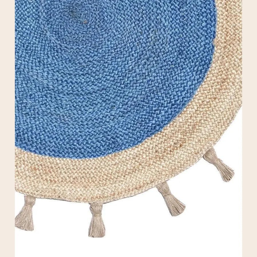 Fringed Blue Round Jute Rug - Image 3