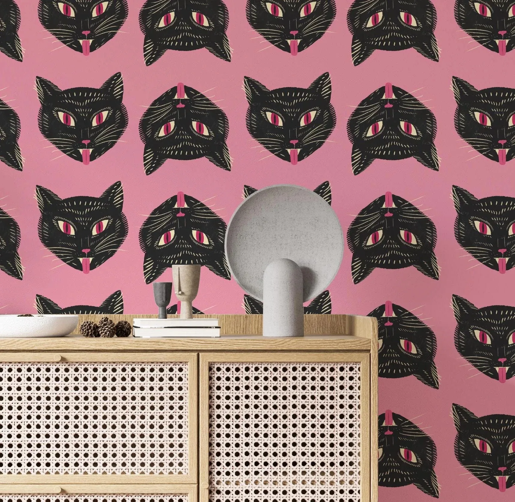 Funky Black Cat Tattoo Wallpaper - Image 3
