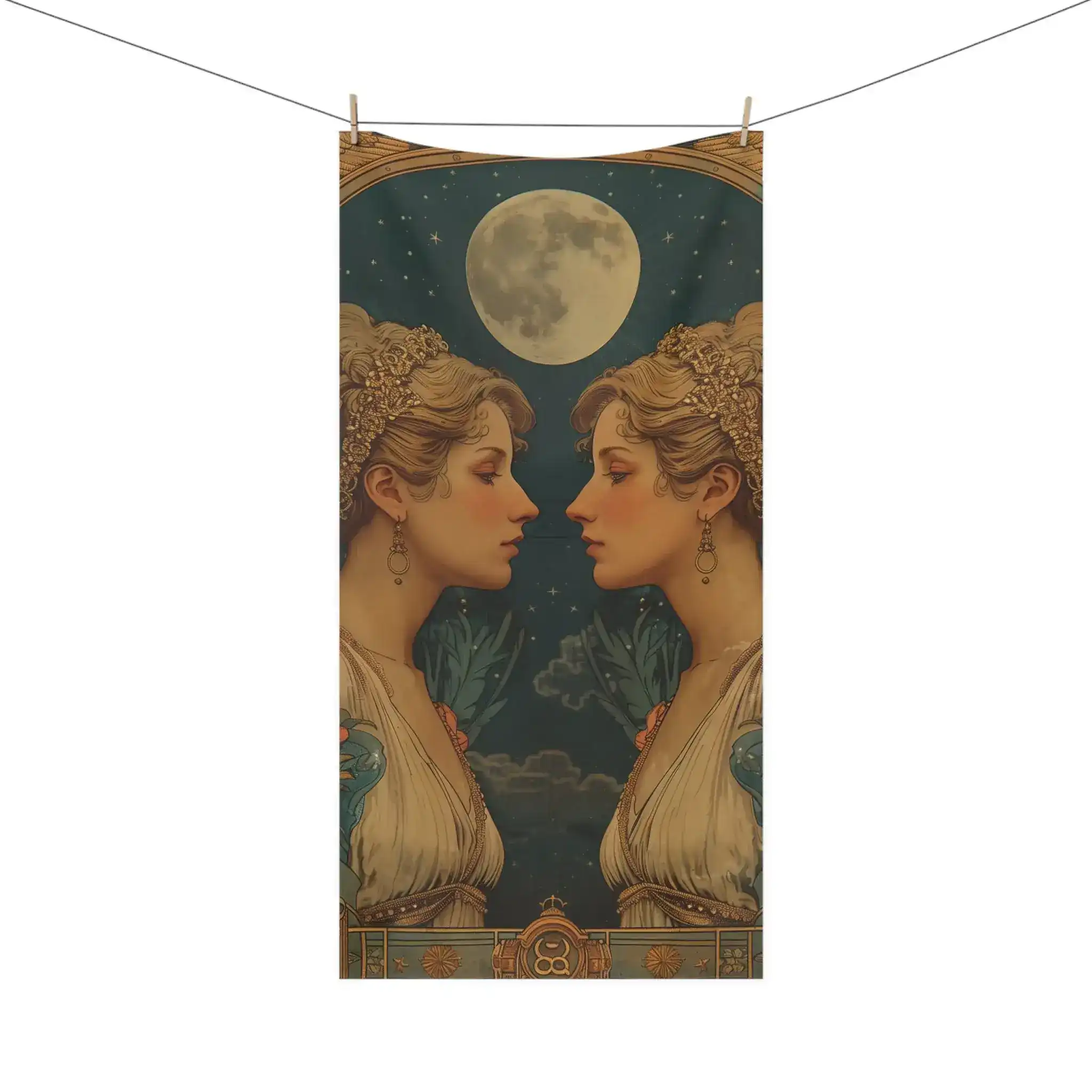 Gemini Zodiac Art – Vintage Inspired Bath Towel - Image 4