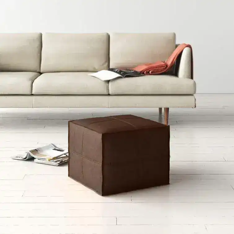 Genuine Leather Square Pouf Ottoman - Image 3
