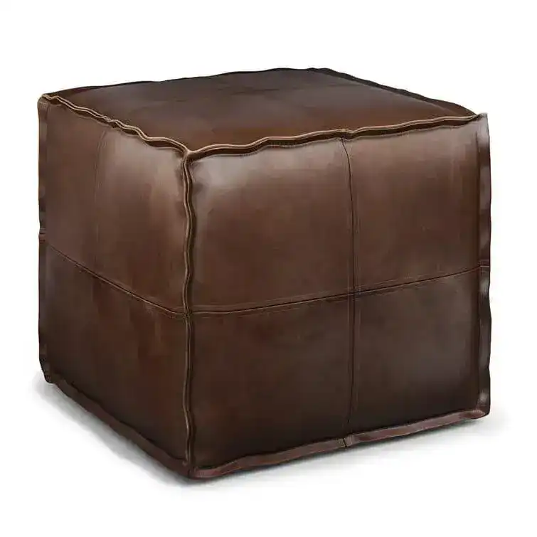Genuine Leather Square Pouf Ottoman - Image 5