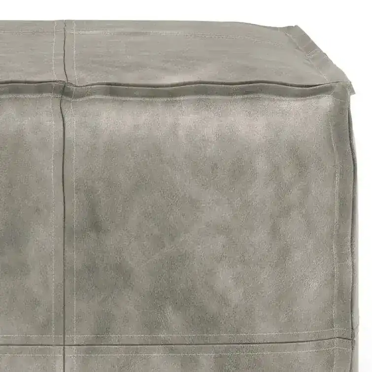 Genuine Leather Square Pouf Ottoman - Gray - Image 3