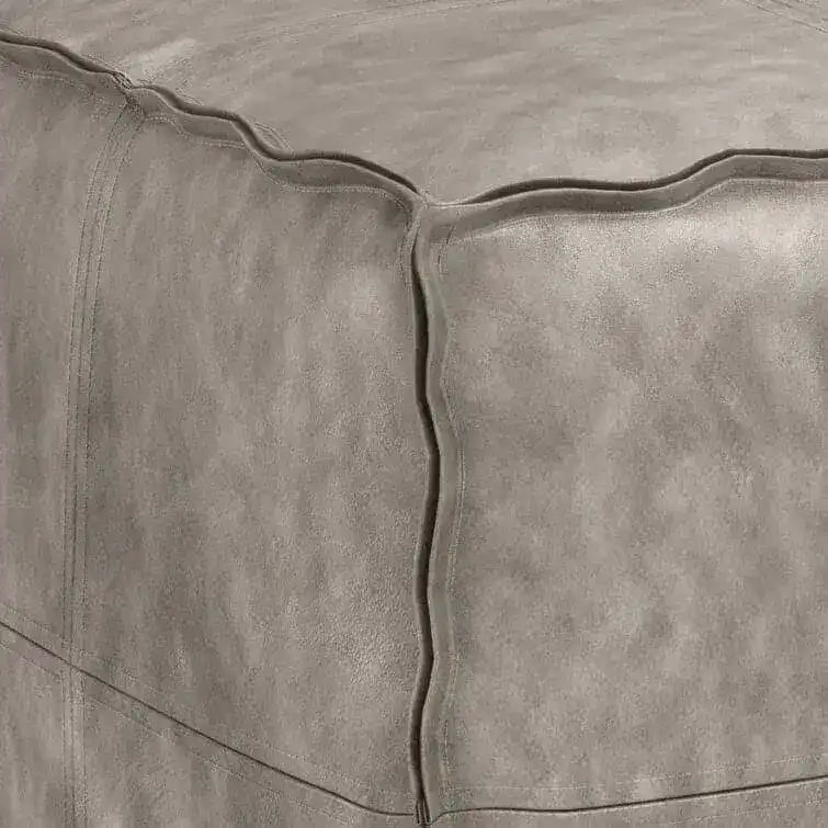 Genuine Leather Square Pouf Ottoman - Gray - Image 5