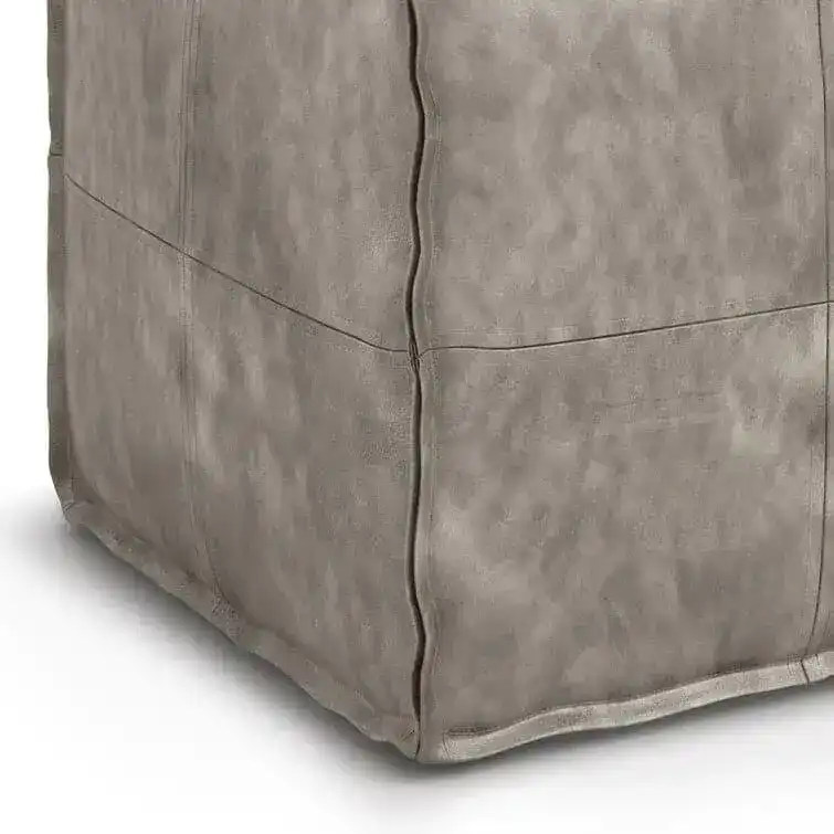 Genuine Leather Square Pouf Ottoman - Gray - Image 6