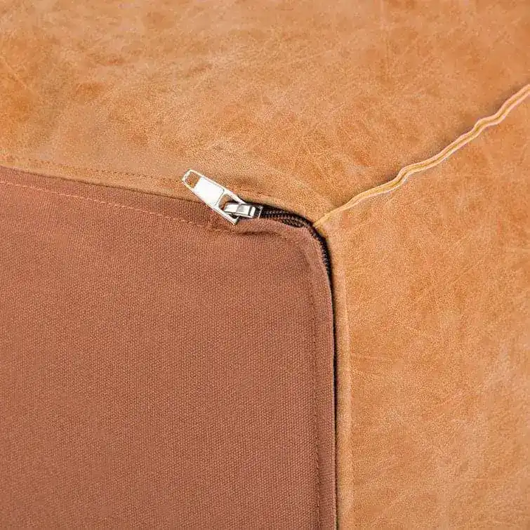 Genuine Leather Square Pouf Ottoman - Light Brown - Image 6