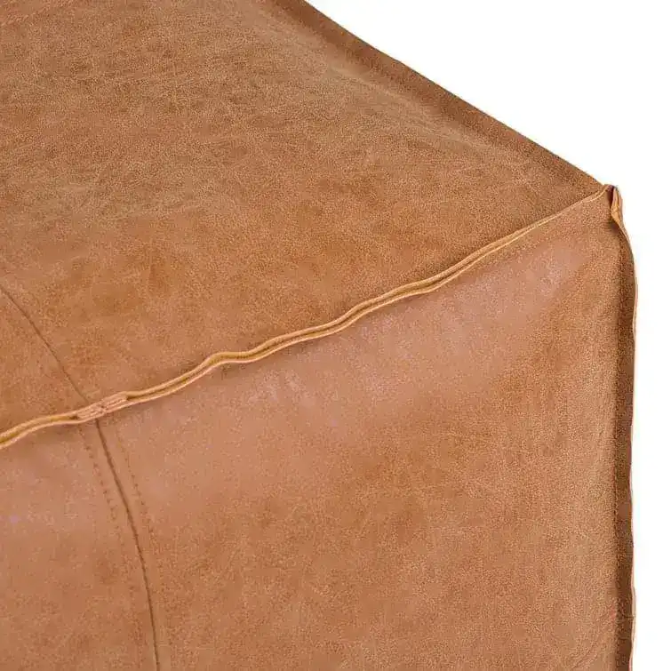 Genuine Leather Square Pouf Ottoman - Light Brown - Image 7
