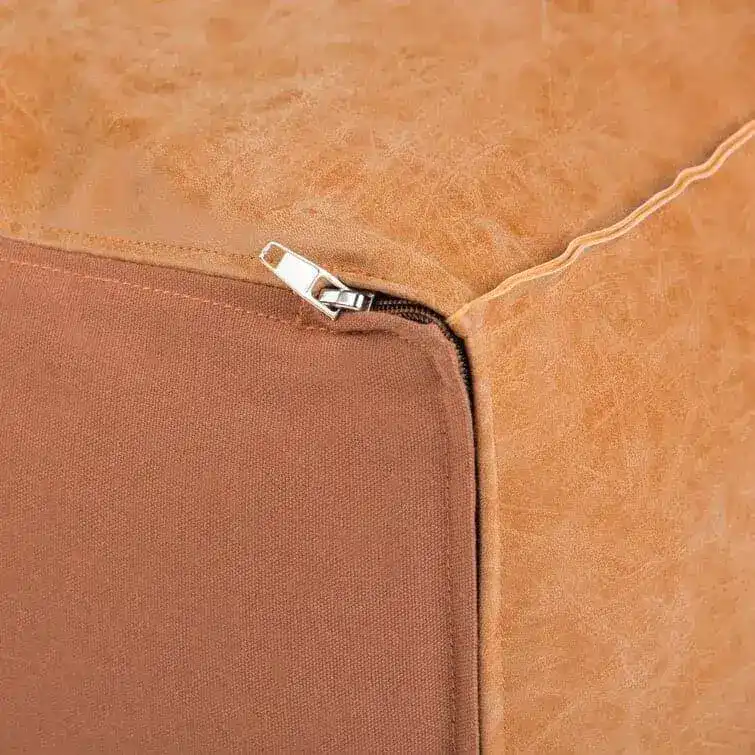 Genuine Leather Square Pouf Ottoman - Light Brown - Image 9