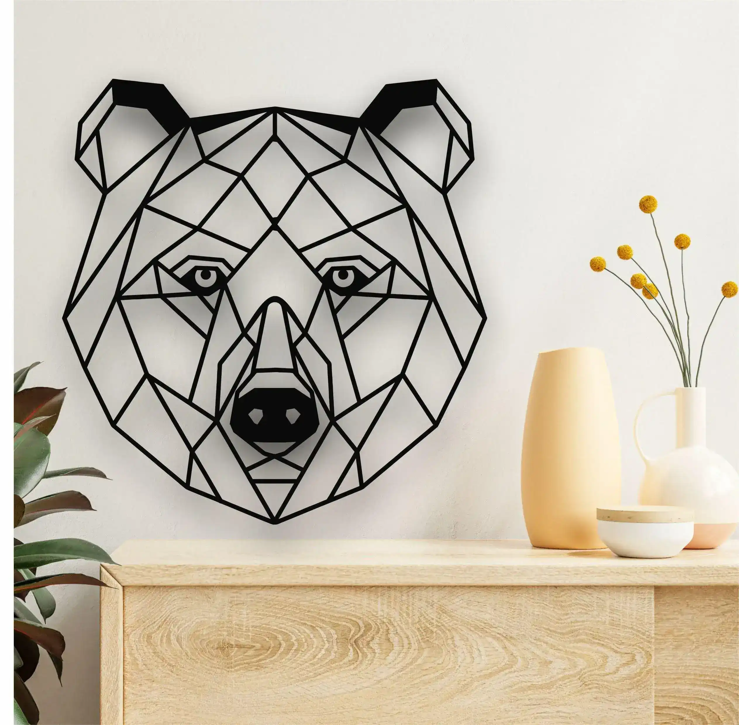 Geometric Bear Head Metal Wall Art - Image 3