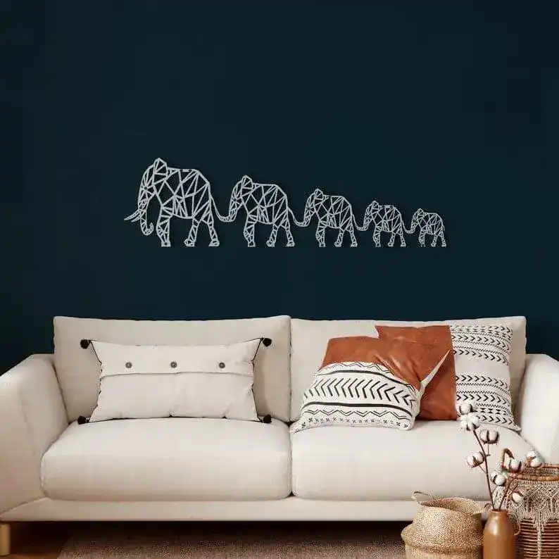 Geometric Elephant Family Metal Wall Decor - Image 2
