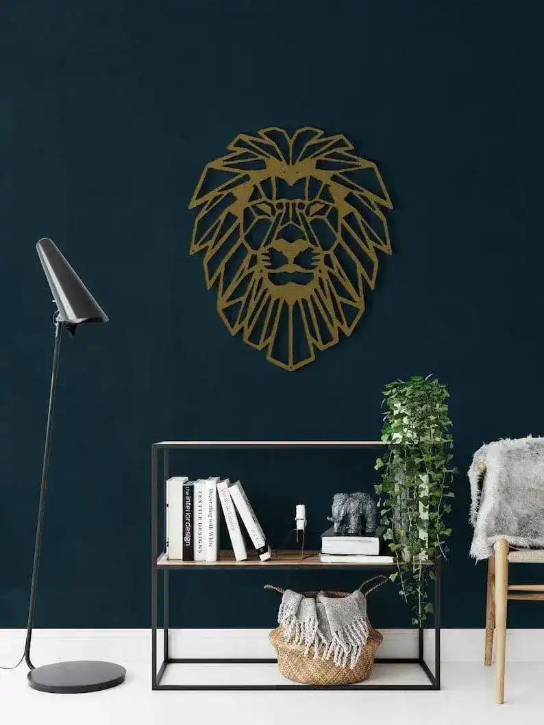 Geometric Lion Head Metal Wall Decor - Image 3