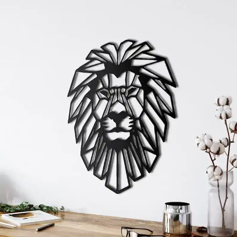 Geometric Lion Head Metal Wall Decor - Image 4
