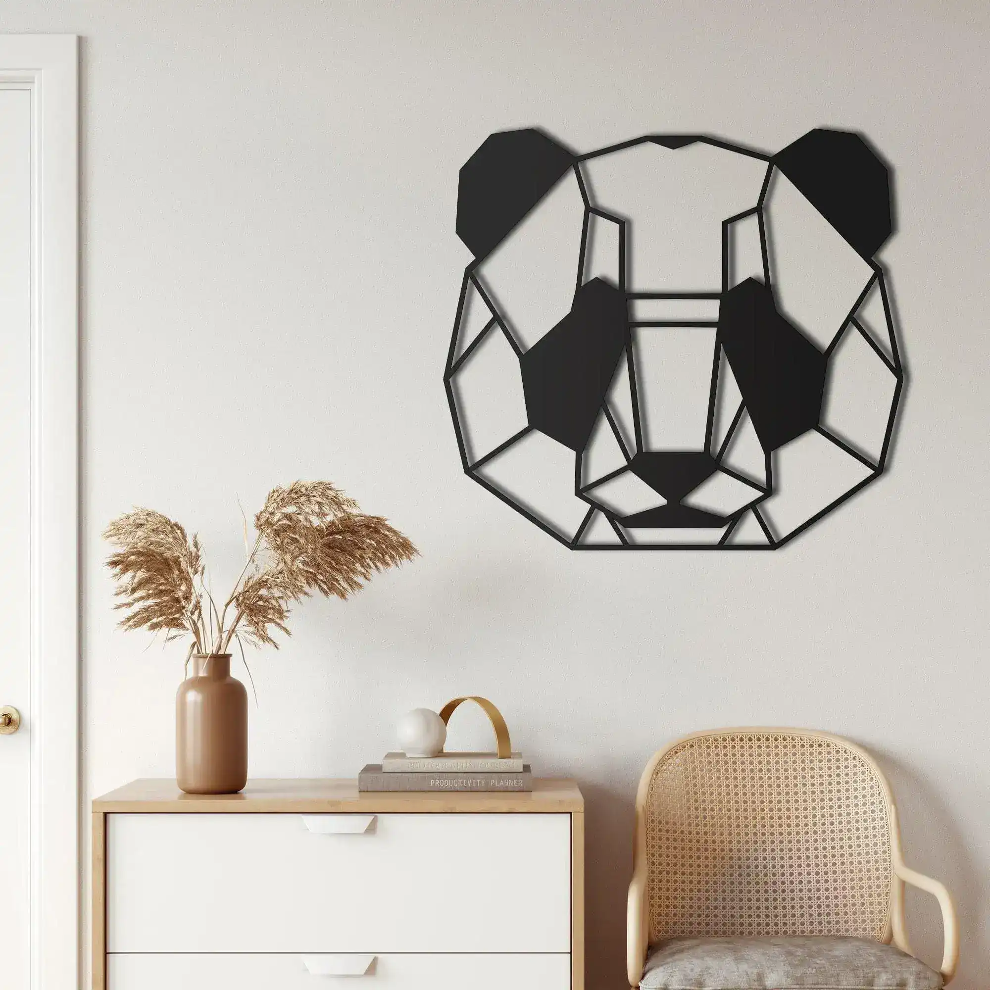 Geometric Panda Head Metal Wall Hanging Decor