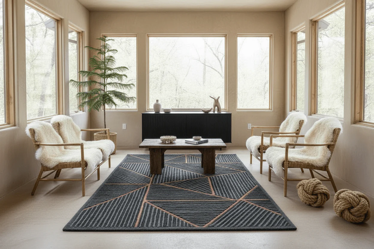 Geometrical Abstract Stripes Hand Tufted Rug - Image 3