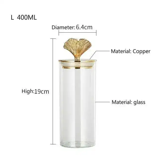 Gingko Leaf brassed Storage Jar with Sealed Lid - Image 3