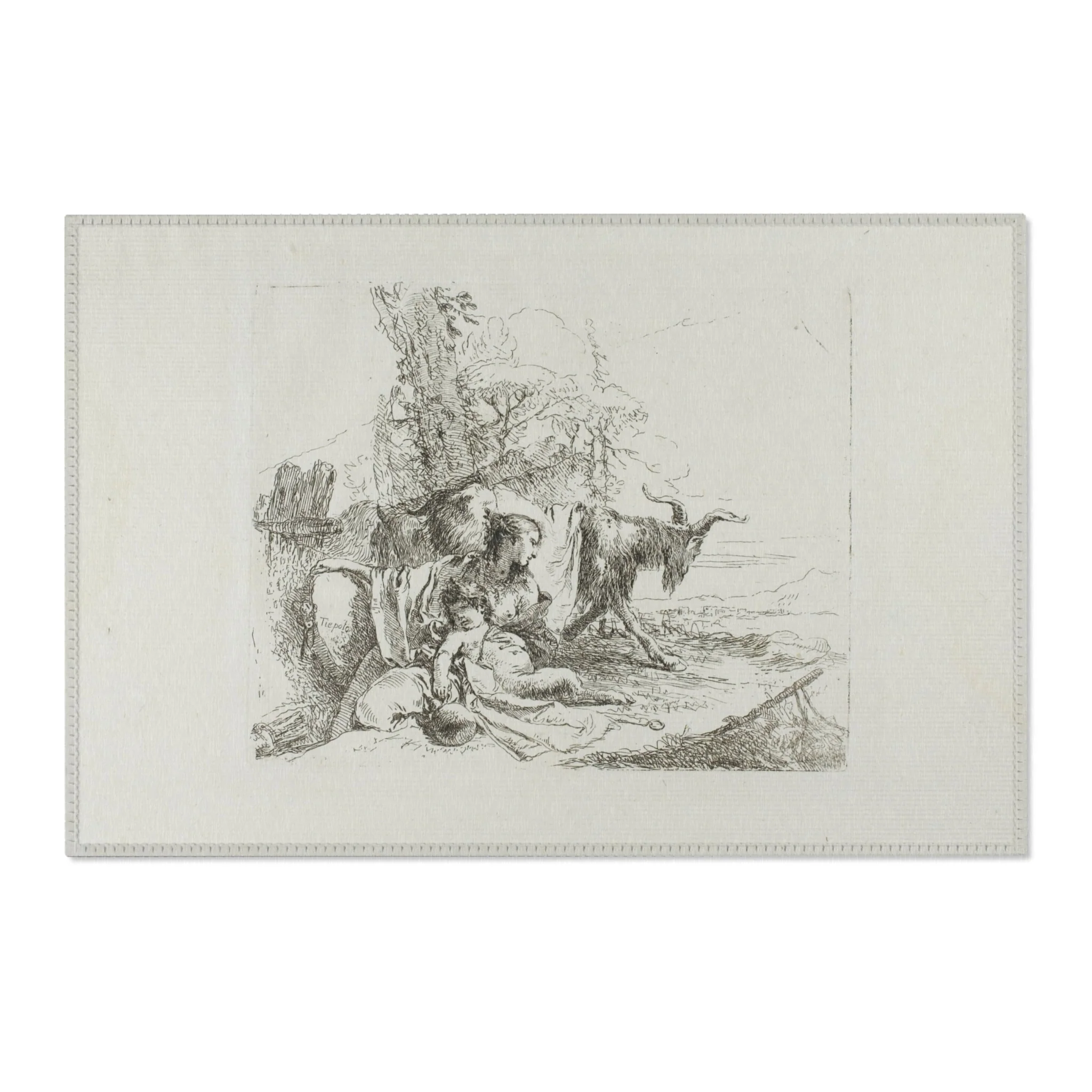 Giovanni Battista Tiepolo - A Nymph with a Small Satyr and Two Goats, from Capricci | Area Rug - Image 4