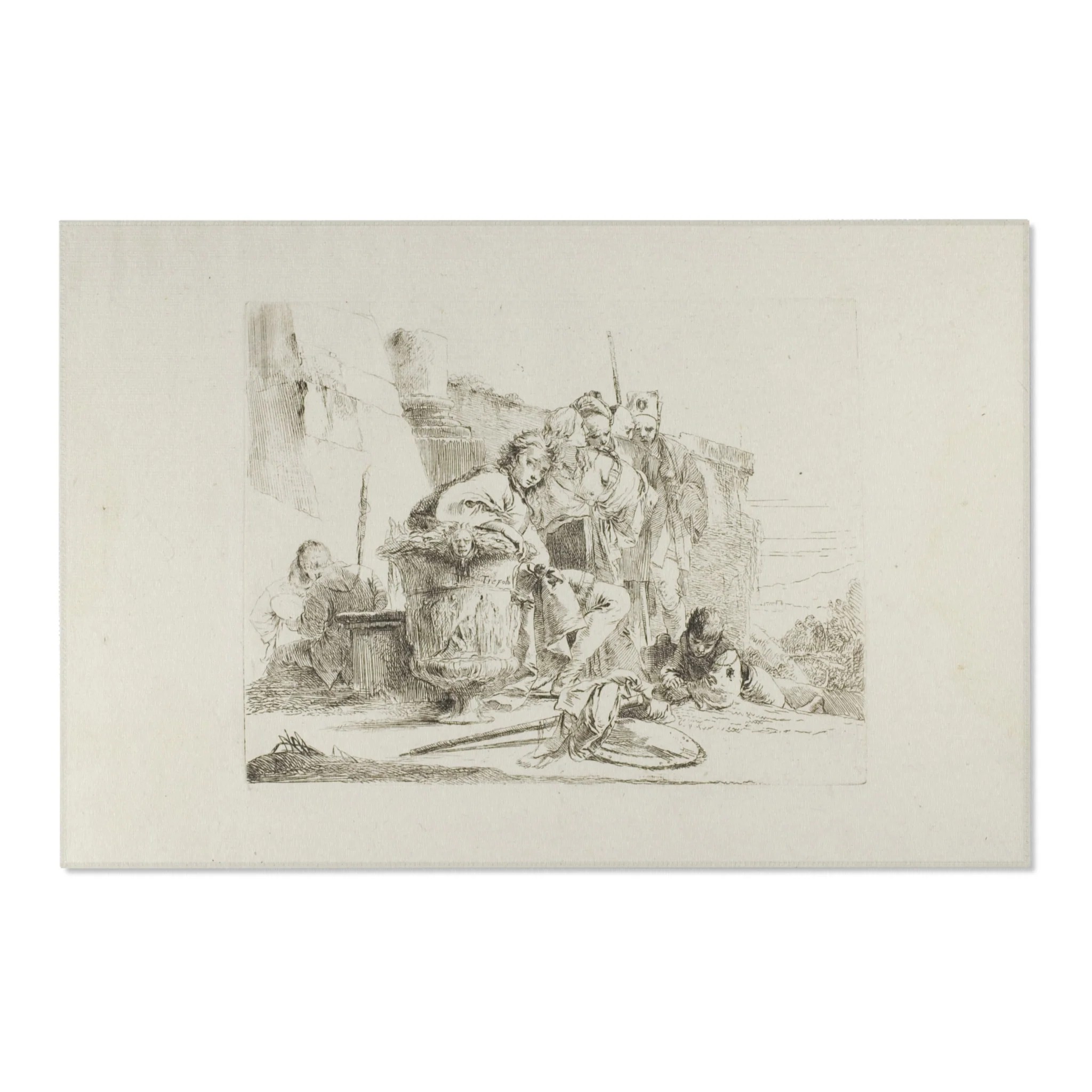 Giovanni Battista Tiepolo - Seated Youth Leaning Against an Urn, from Capricci | Area Rug - Image 6