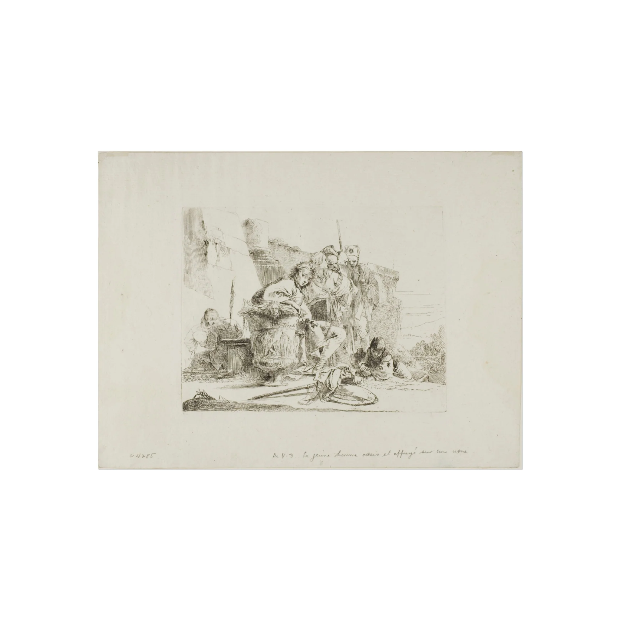 Giovanni Battista Tiepolo - Seated Youth Leaning Against an Urn, from Capricci | Fine Art Poster - Image 3
