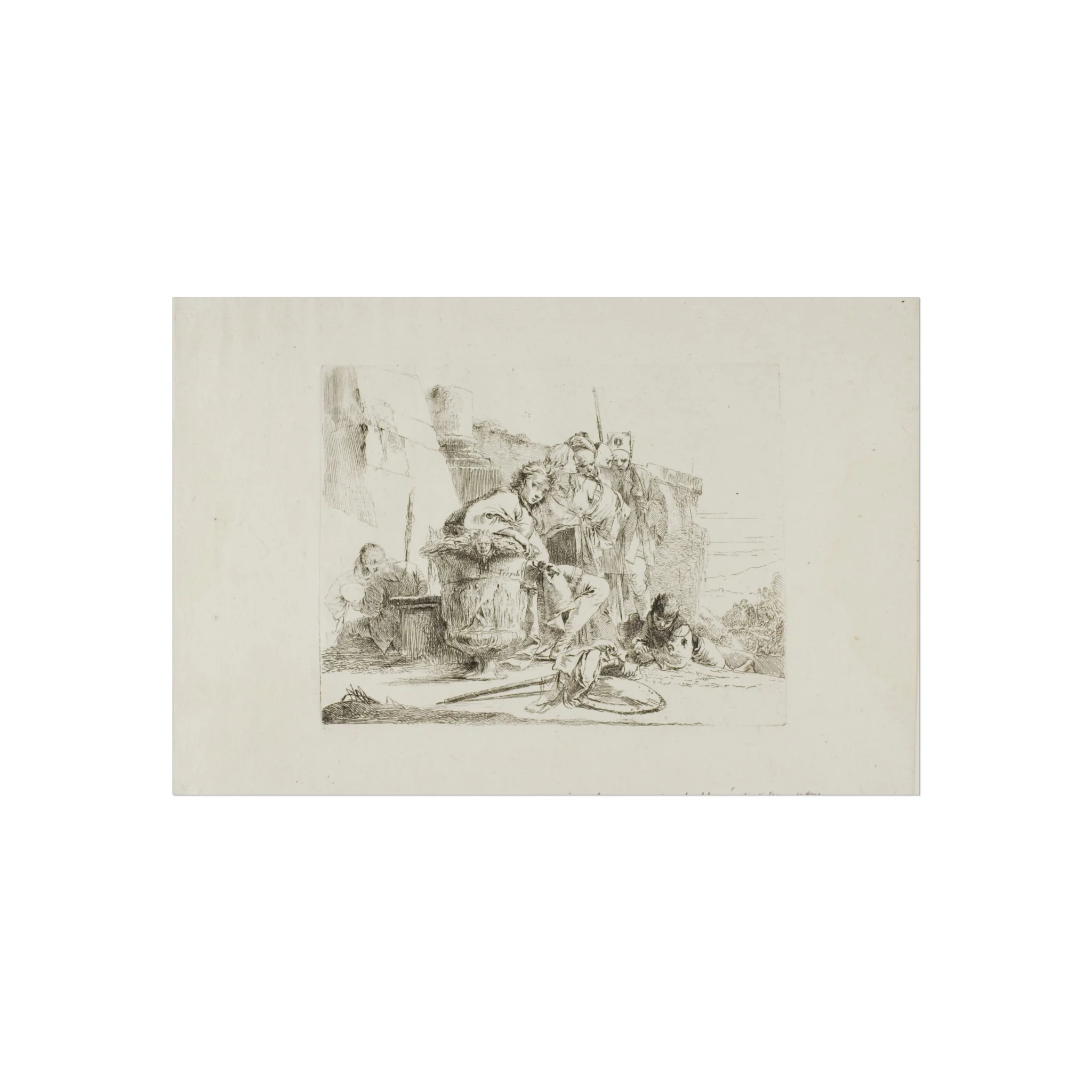 Giovanni Battista Tiepolo - Seated Youth Leaning Against an Urn, from Capricci | Fine Art Poster - Image 4