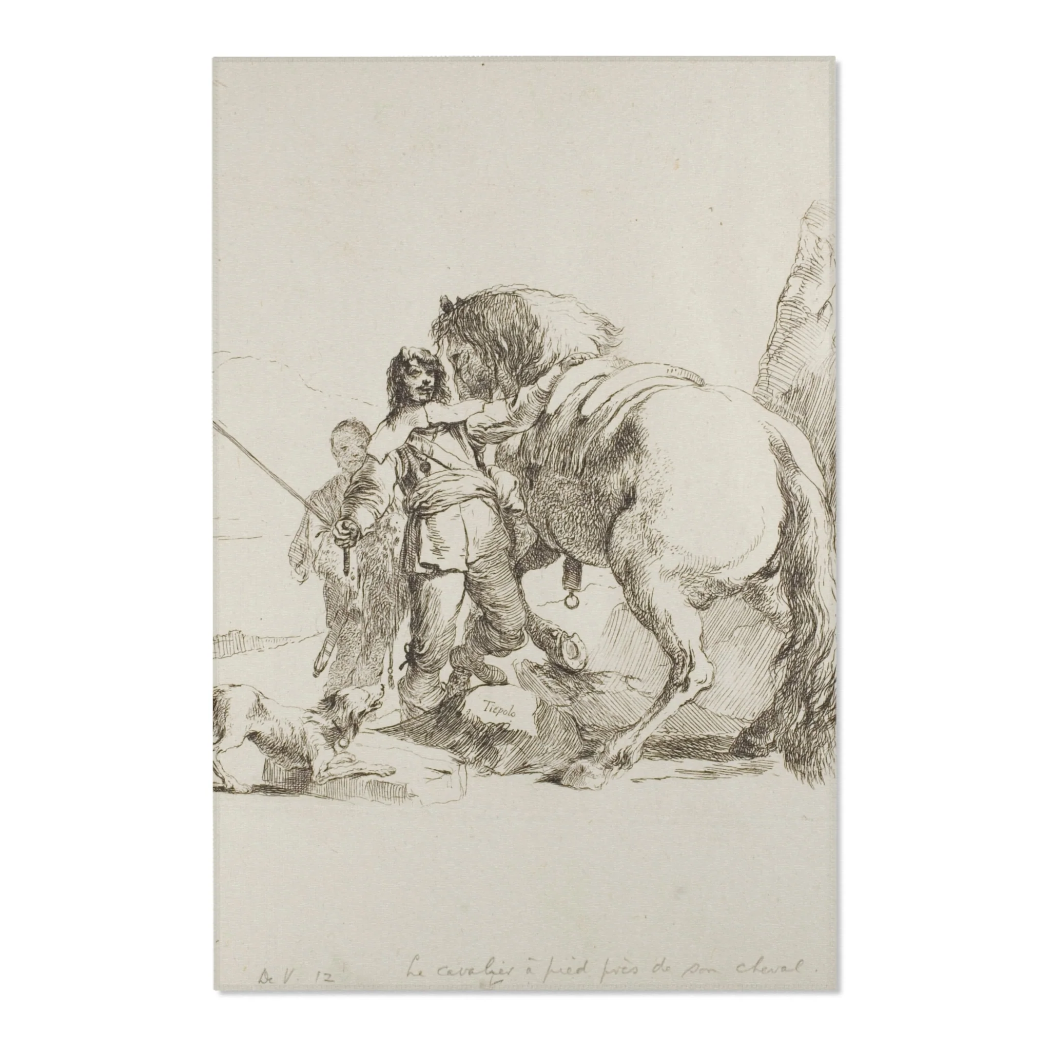 Giovanni Battista Tiepolo - The Rider Standing by His Horse, from Capricci | Area Rug - Image 3
