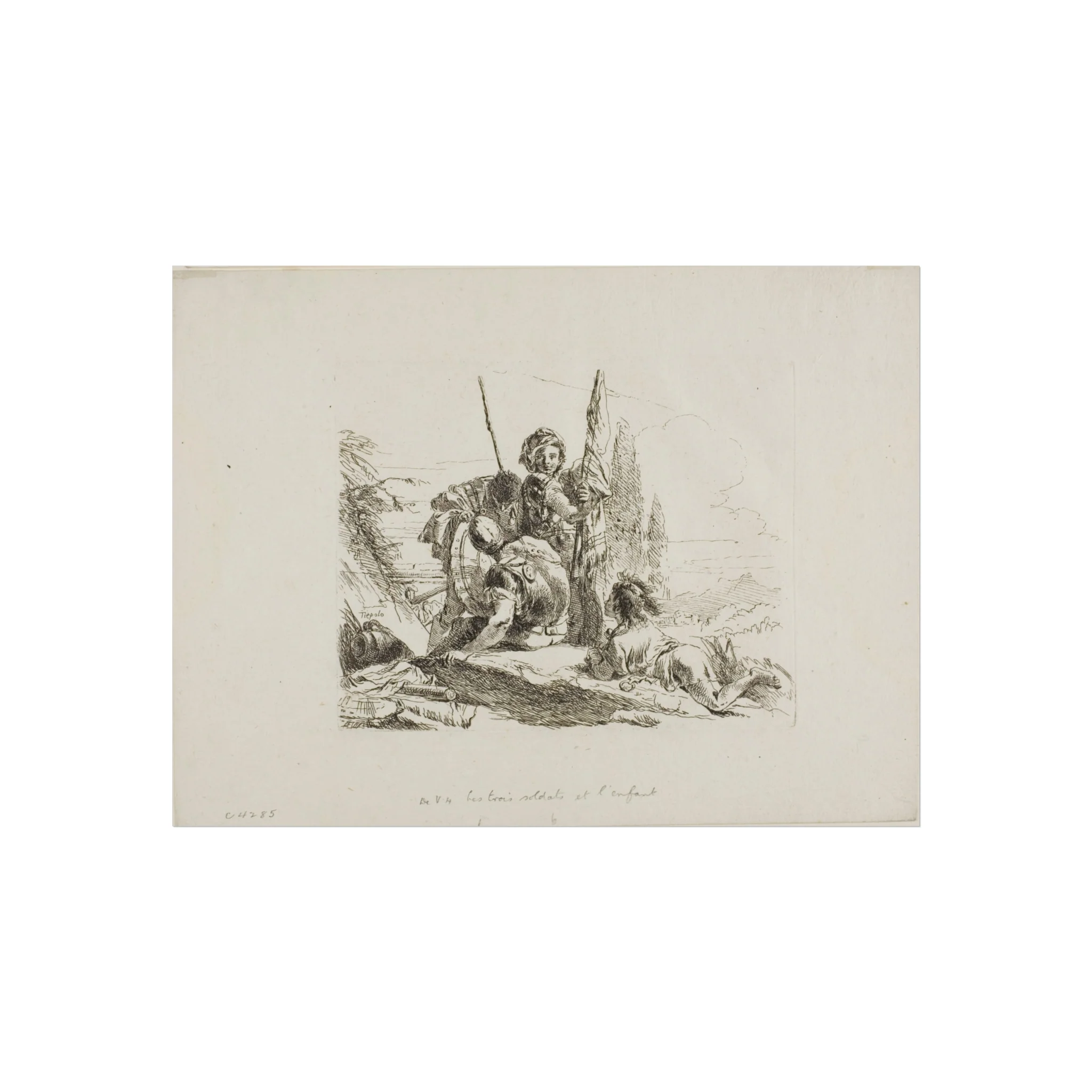 Giovanni Battista Tiepolo - Three Soldiers and a Boy, from Capricci | Fine Art Poster - Image 3