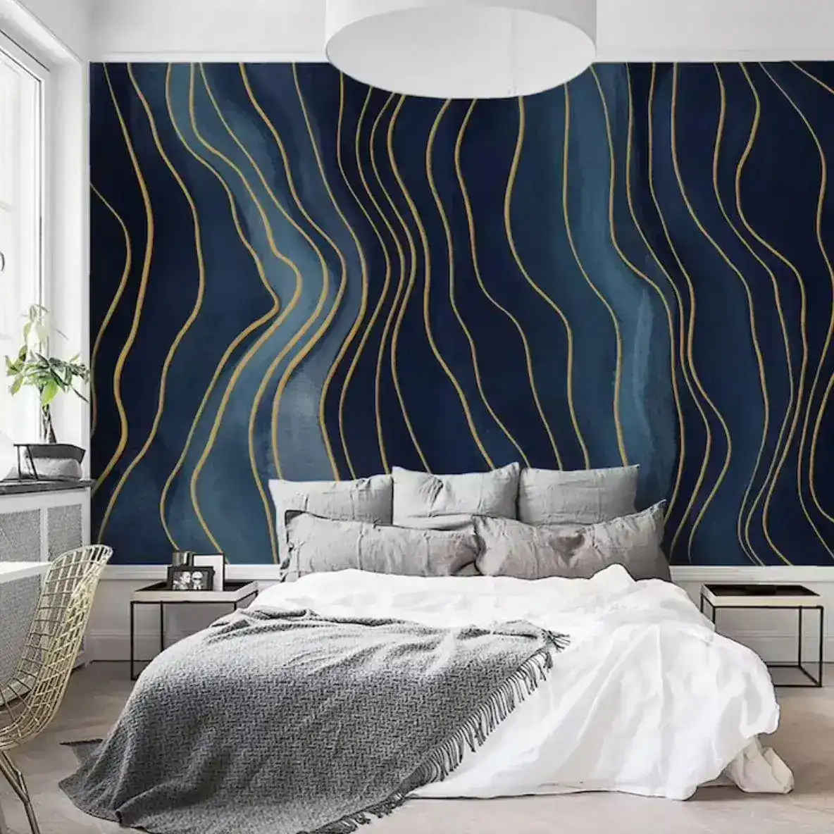 Gold Abstract Deep Blue Navy Wall Mural - Image 3
