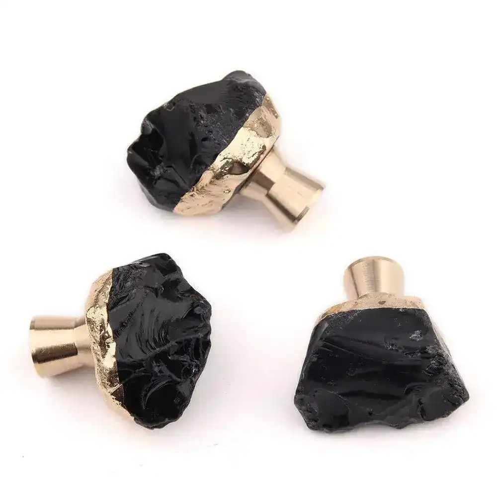 Gold and Black Obsidian Crystal Cabinet Door Knob - Image 3