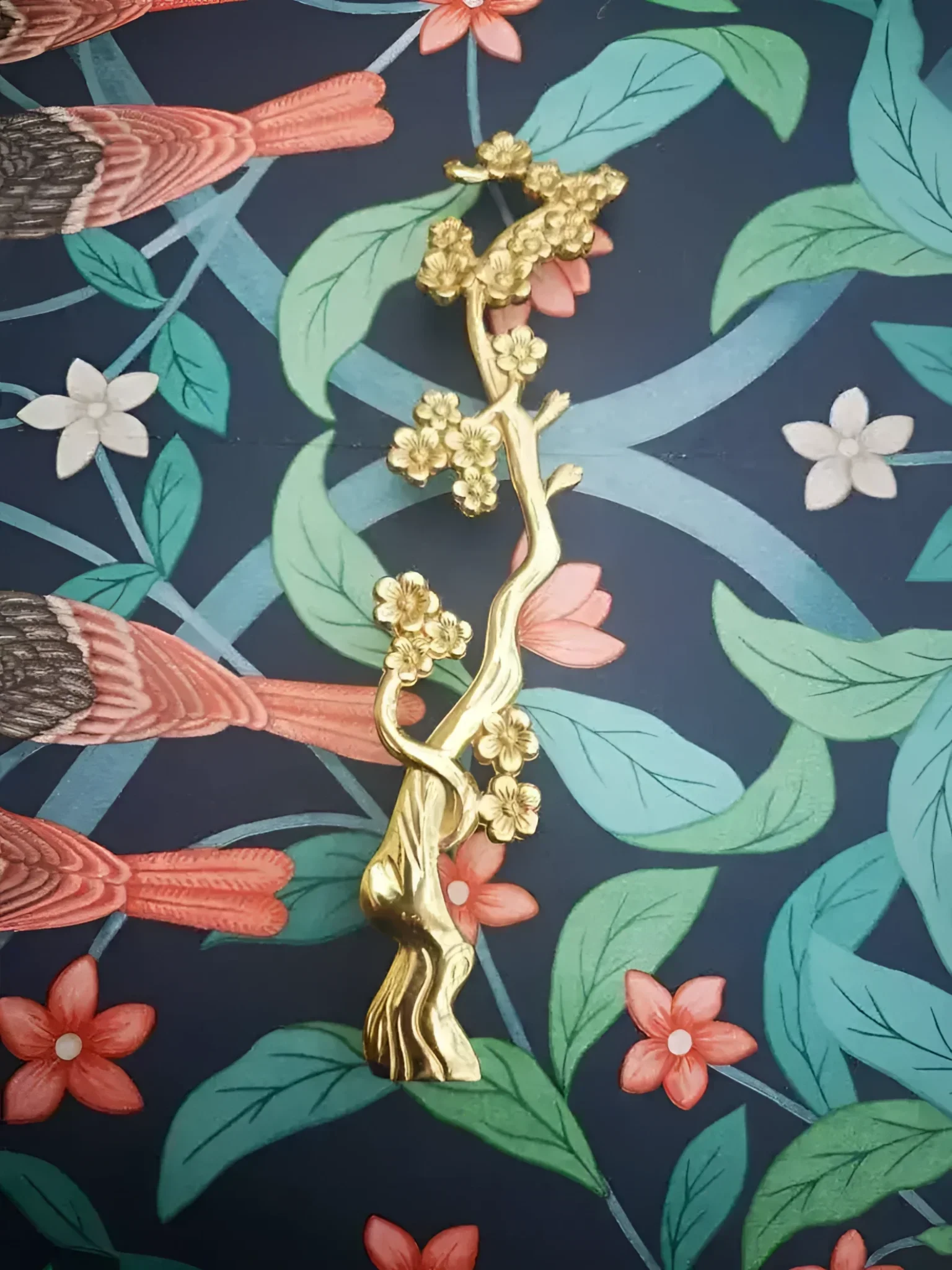 Gold Cherry Blossom Tree Branch Door Knob Handles - Set of 2 - Image 3