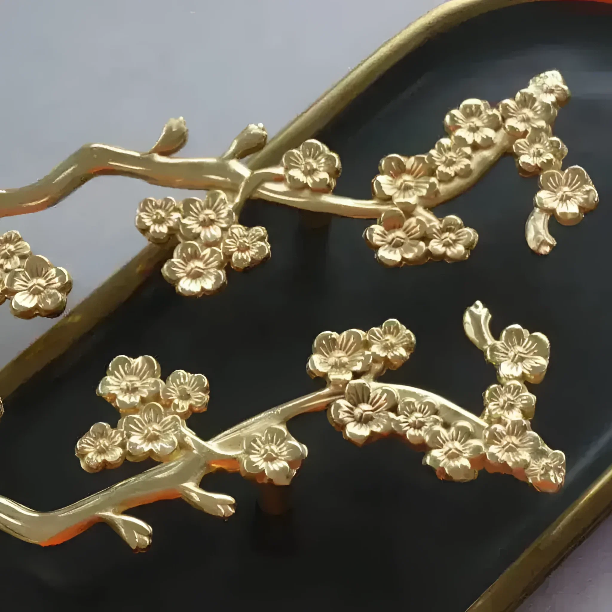 Gold Cherry Blossom Tree Branch Door Knob Handles - Set of 2 - Image 5