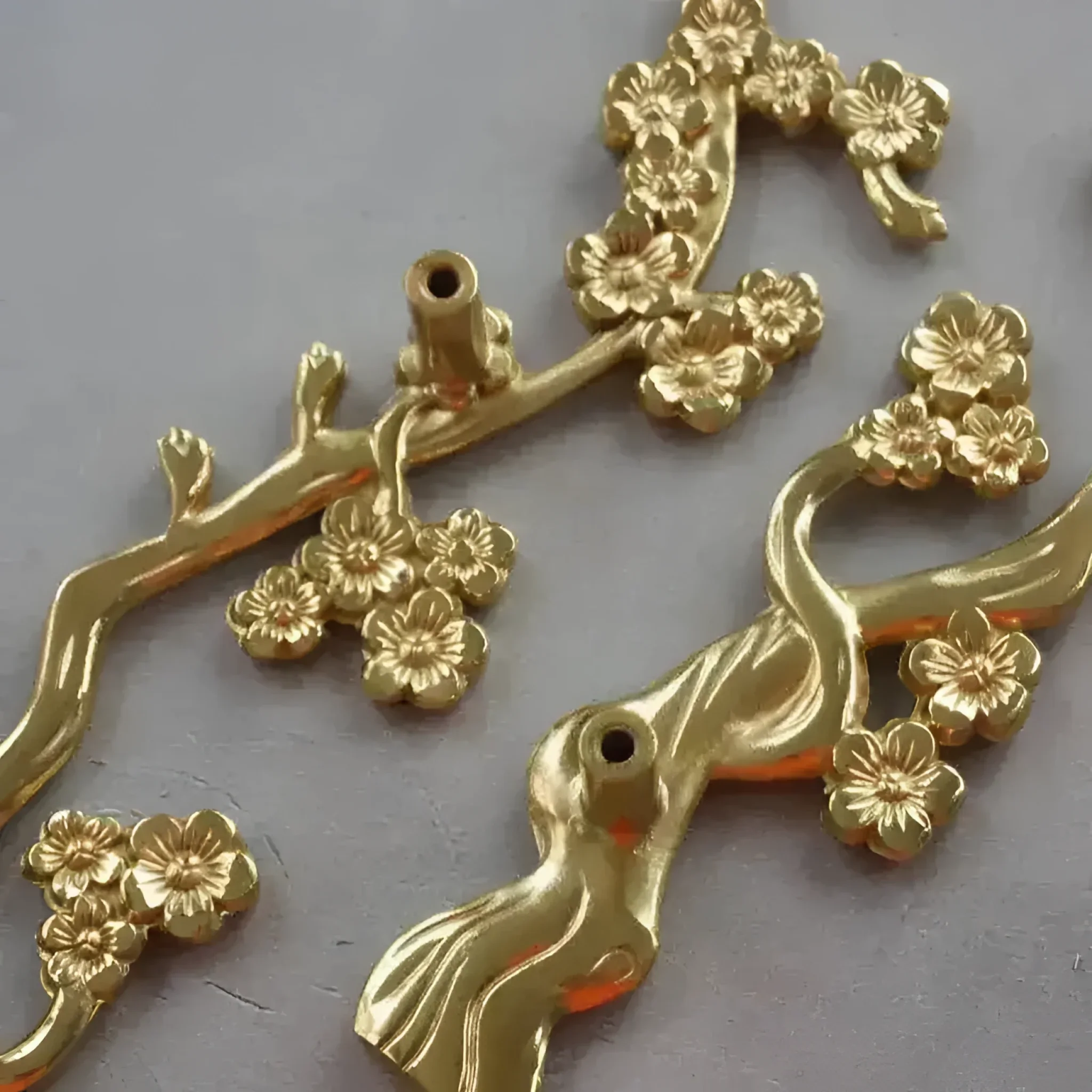 Gold Cherry Blossom Tree Branch Door Knob Handles - Set of 2 - Image 6