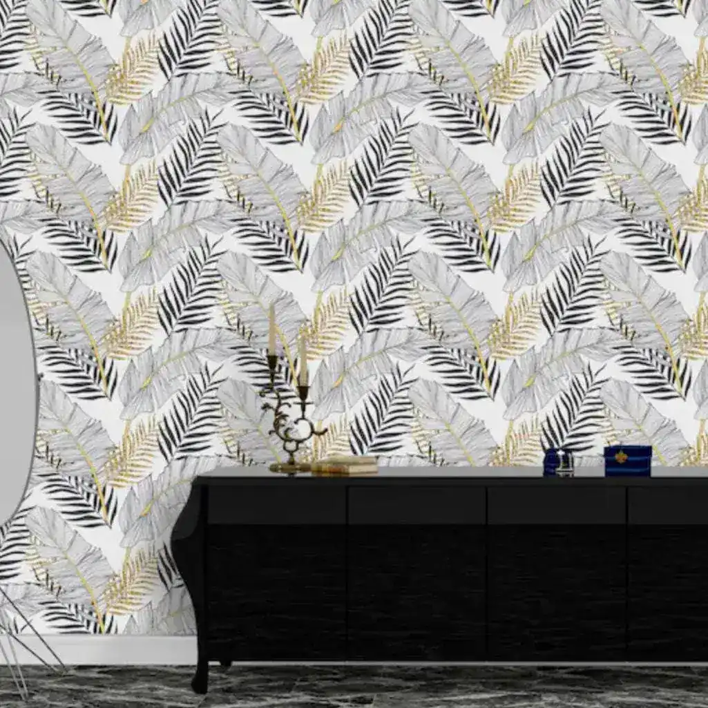 Gold Contrast Black Palm Leaves Wallpaper - Image 3