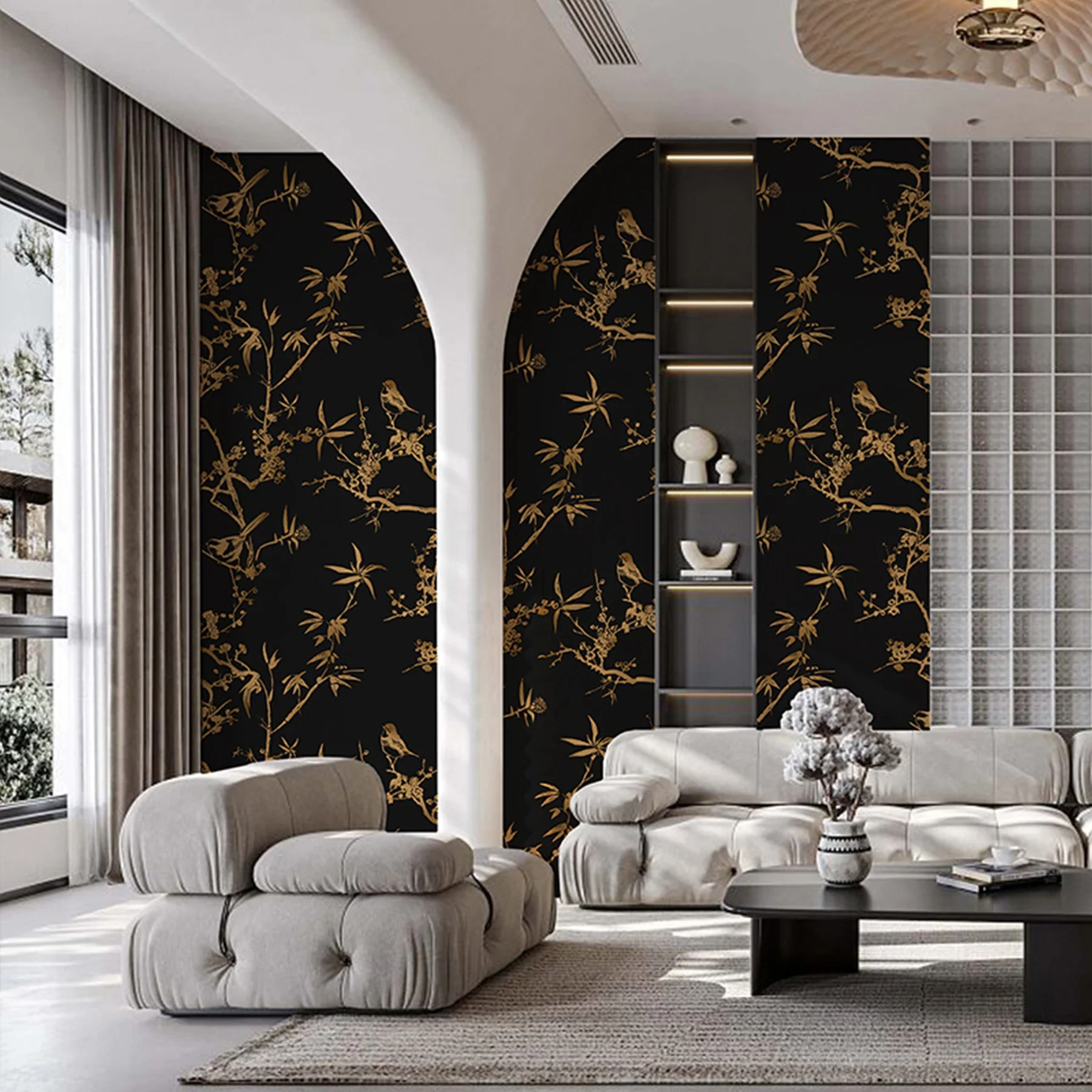 Gold Floral Trees Wallpaper - Image 2