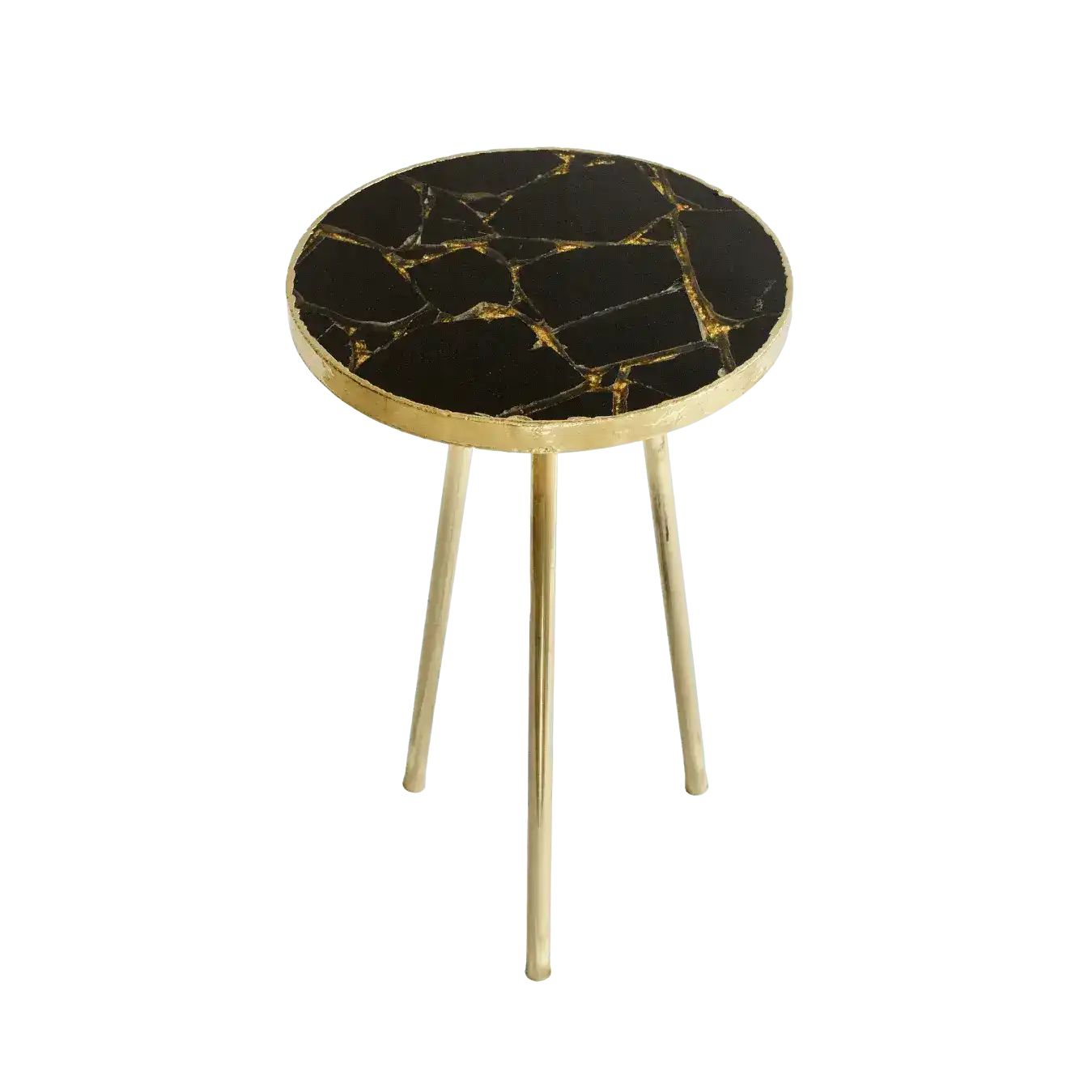 Gold Sparkle Infused Black Agate Round Accent Table