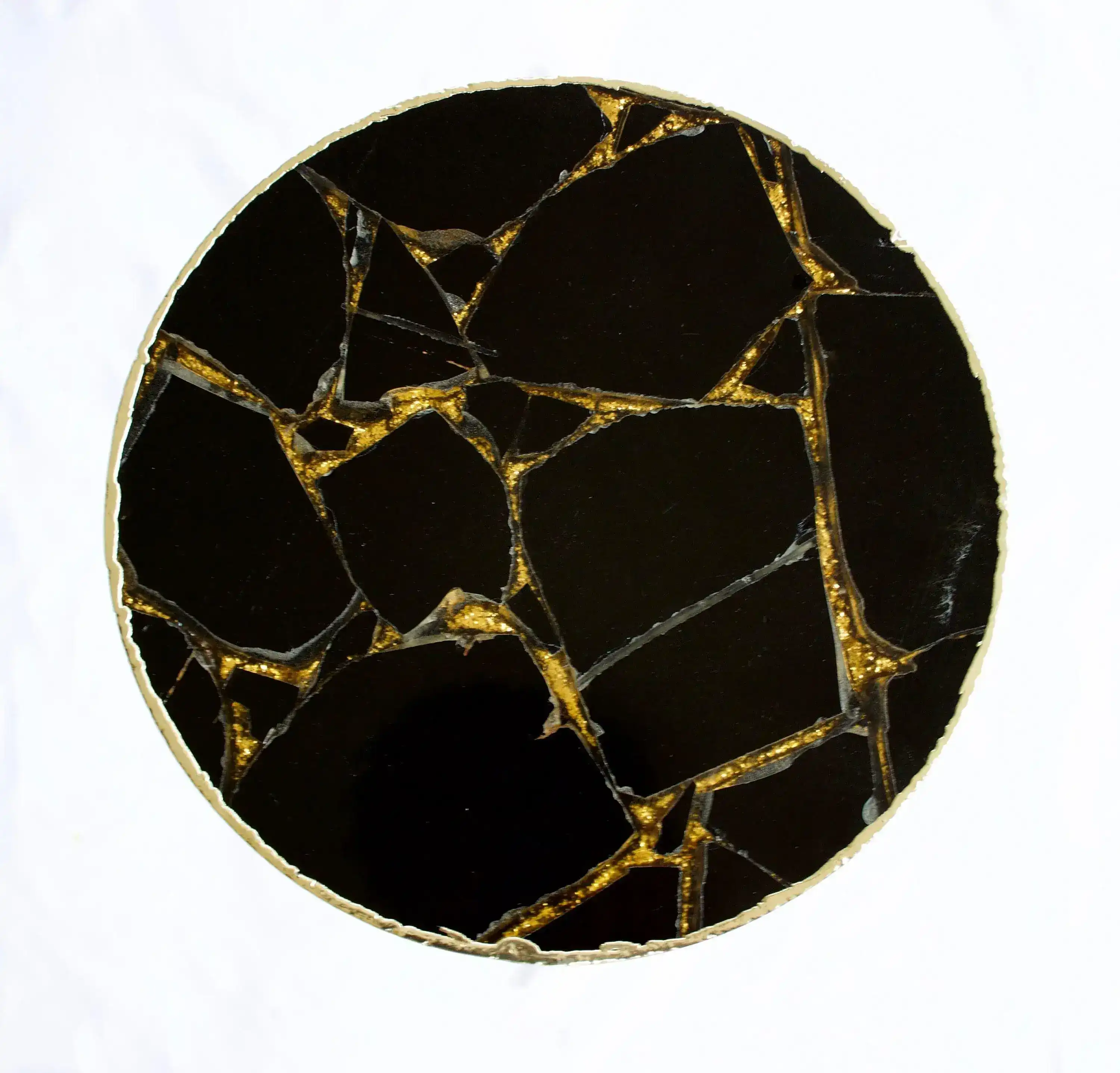 Gold Sparkle Infused Black Agate Round Accent Table - Image 2