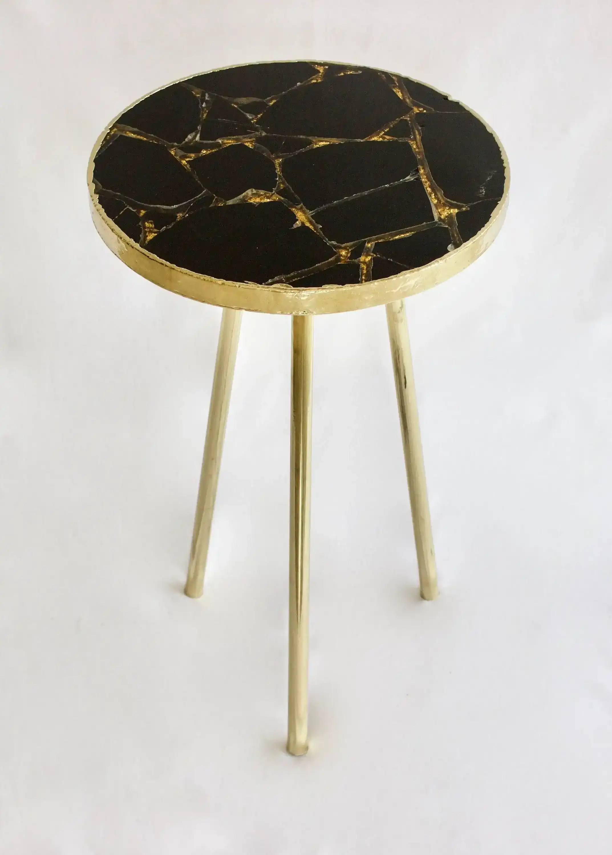 Gold Sparkle Infused Black Agate Round Accent Table - Image 3