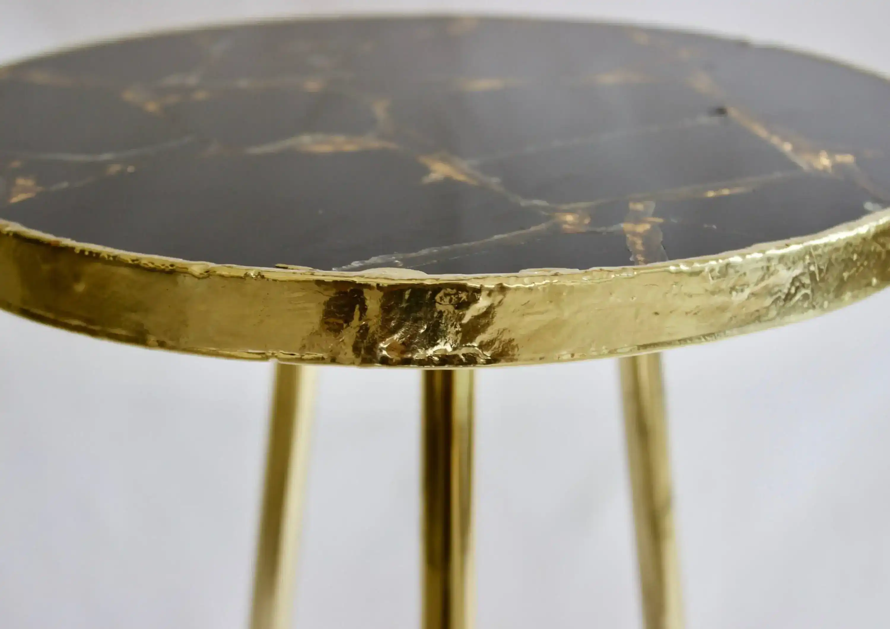 Gold Sparkle Infused Black Agate Round Accent Table - Image 5
