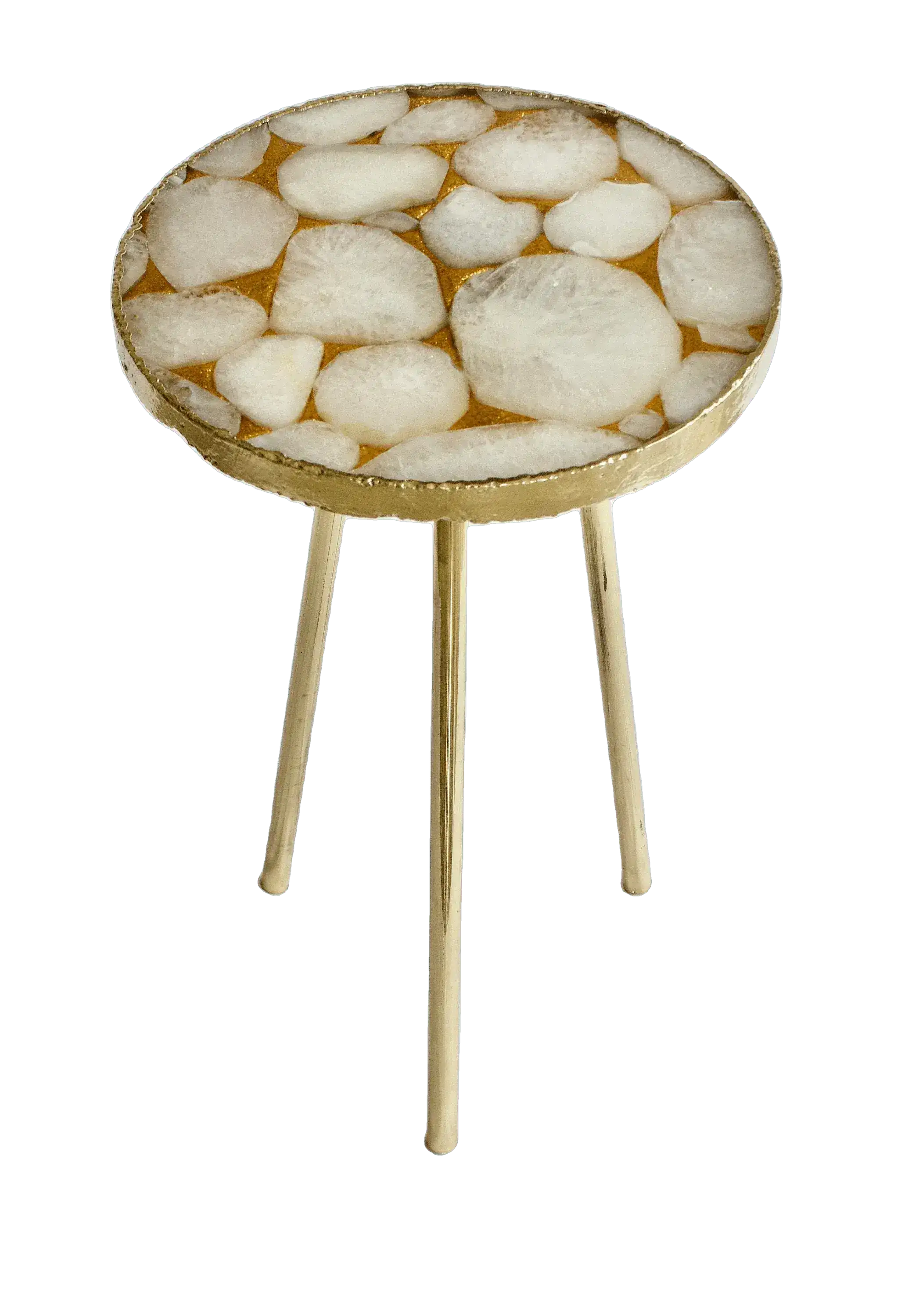Gold Sparkle Infused White Agate Round Coffee Side Table - Image 4