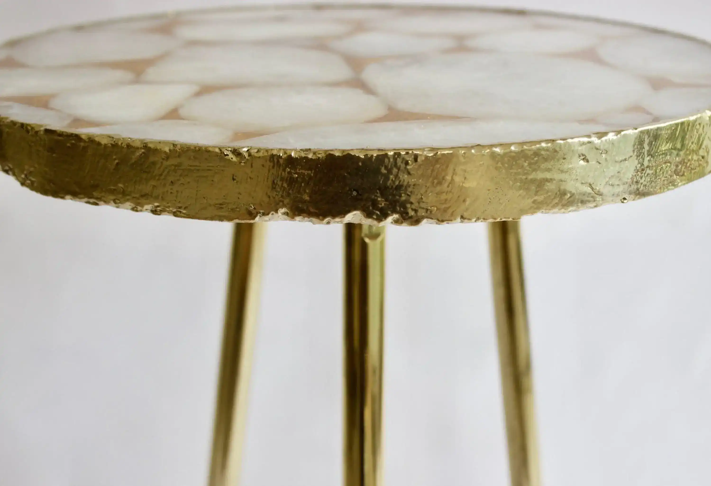 Gold Sparkle Infused White Agate Round Coffee Side Table - Image 5