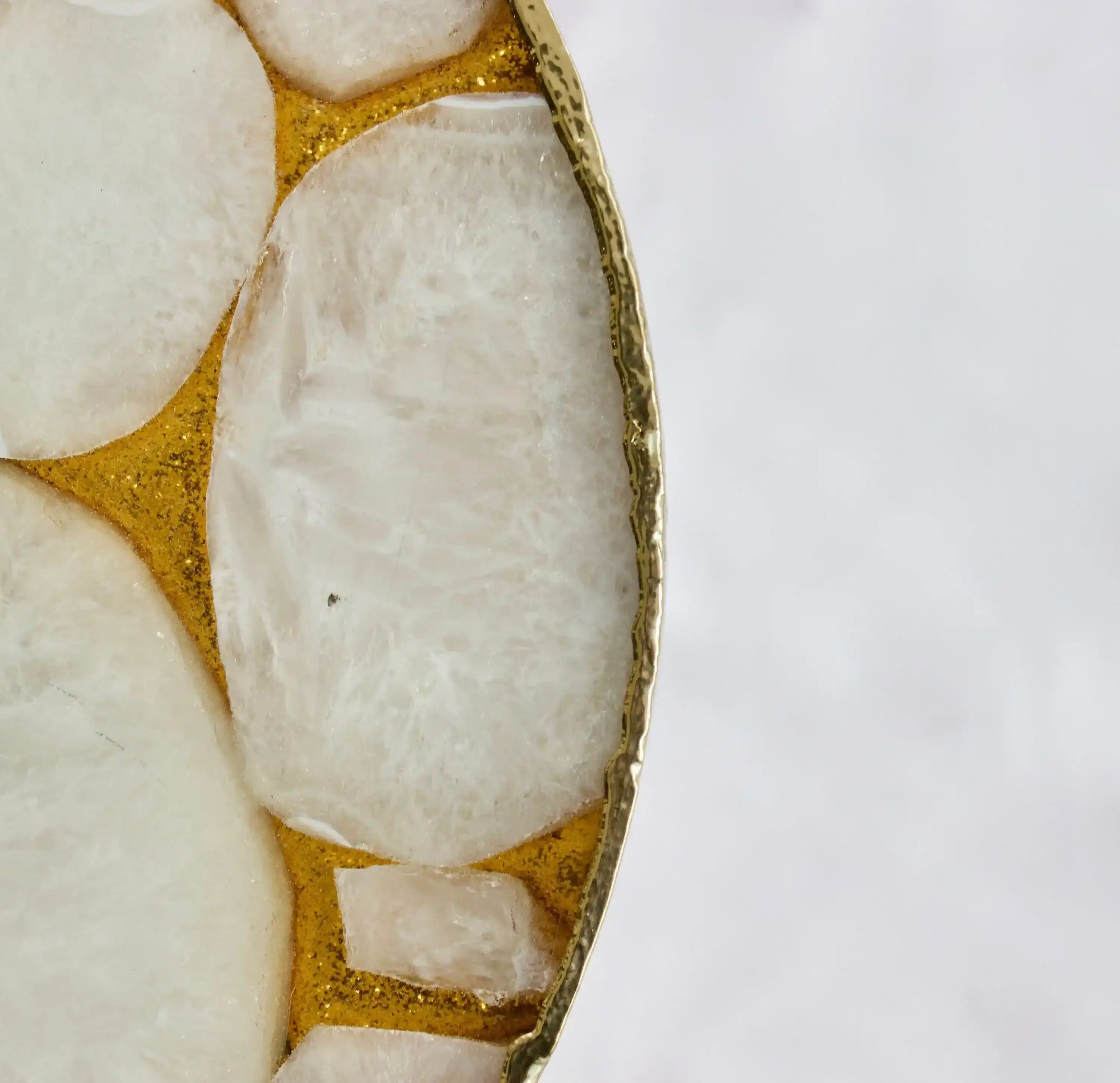 Gold Sparkle Infused White Agate Round Coffee Side Table - Image 6