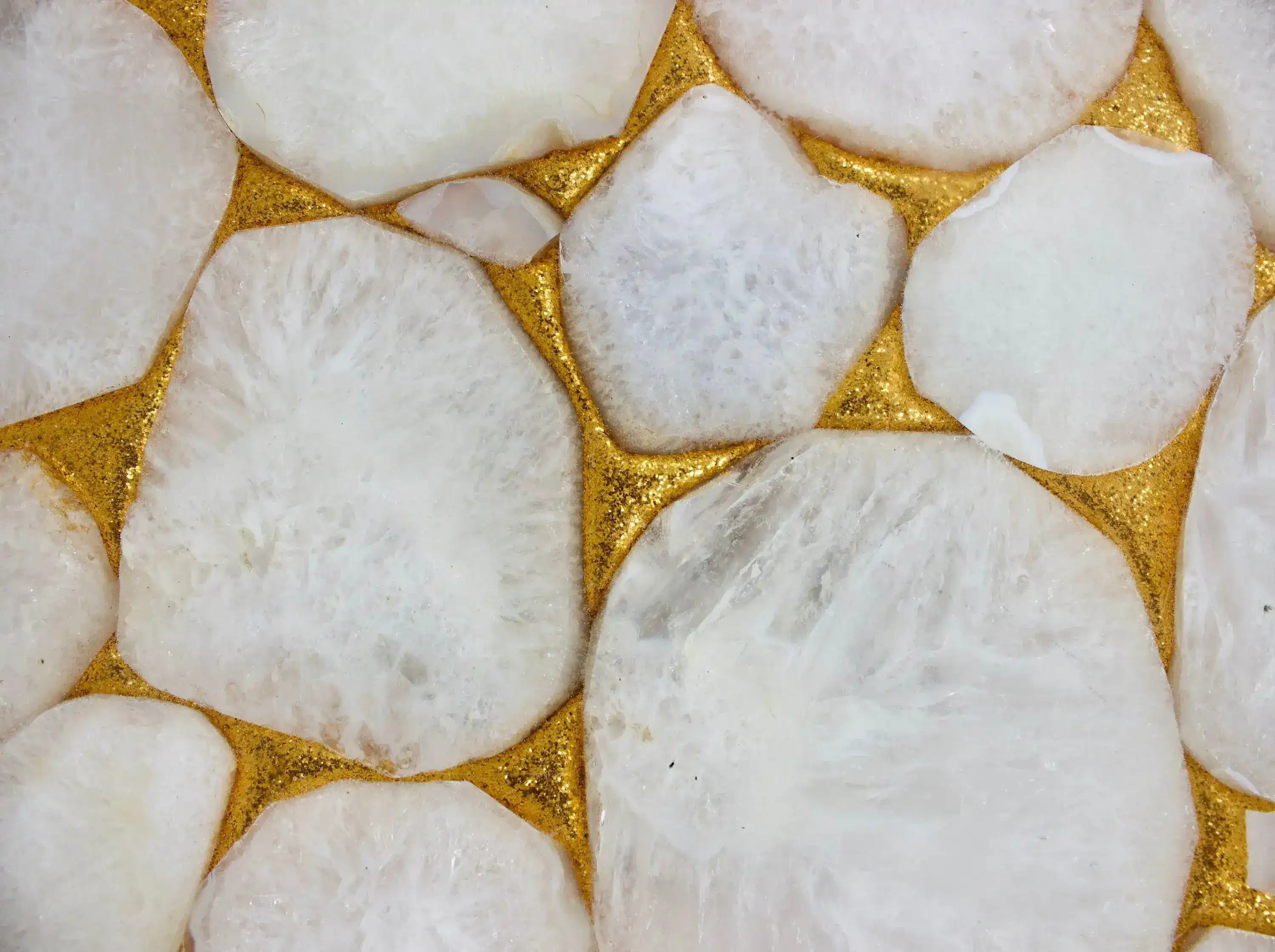 Gold Sparkle Infused White Agate Round Coffee Side Table - Image 7