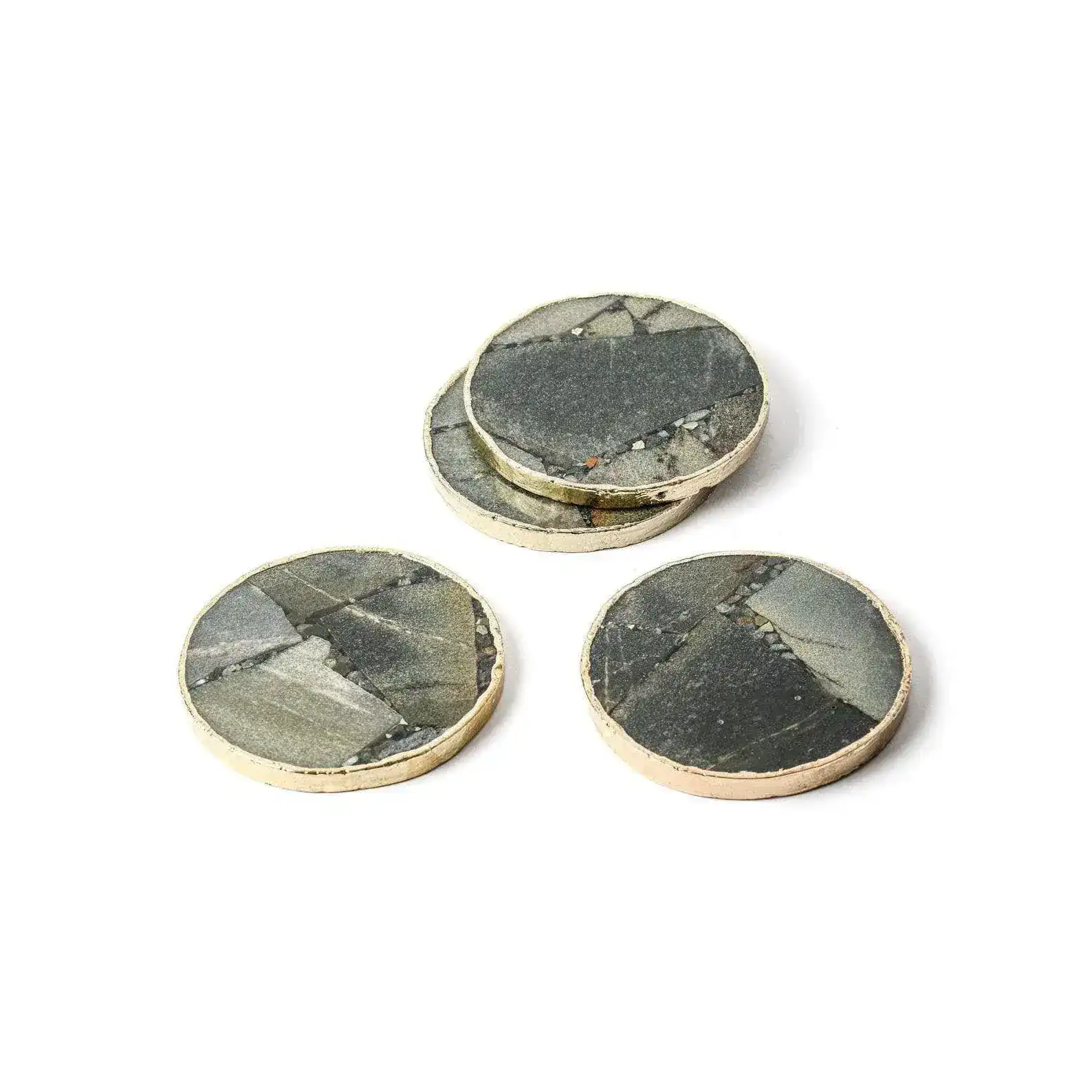 Gold Trim Round Green Aventurine Agate Crystal Geode Gemstone Coasters - Set of 4 - Image 2