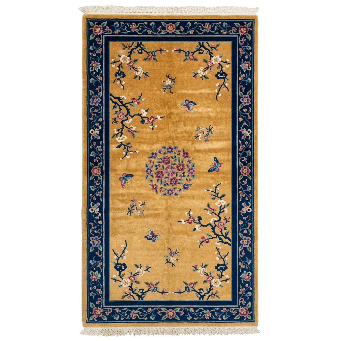 Golden Blossom Butterfly Hand Knotted Rug