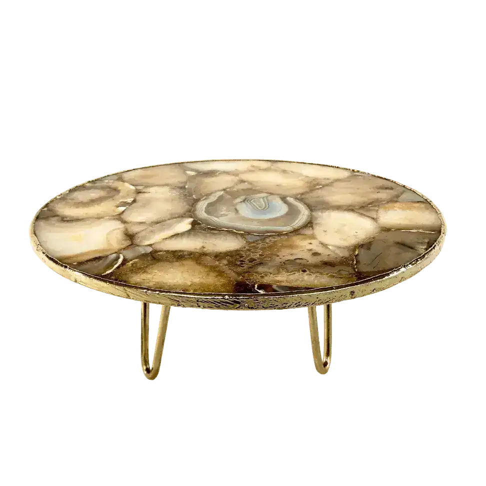 Golden Brown Agate Cake Stand with Brass Legs - Image 7