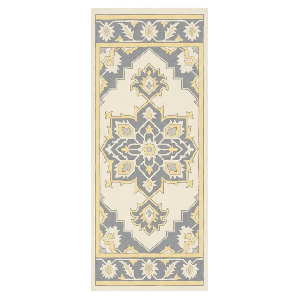 Golden Damask Hand Tufted Runner Rug