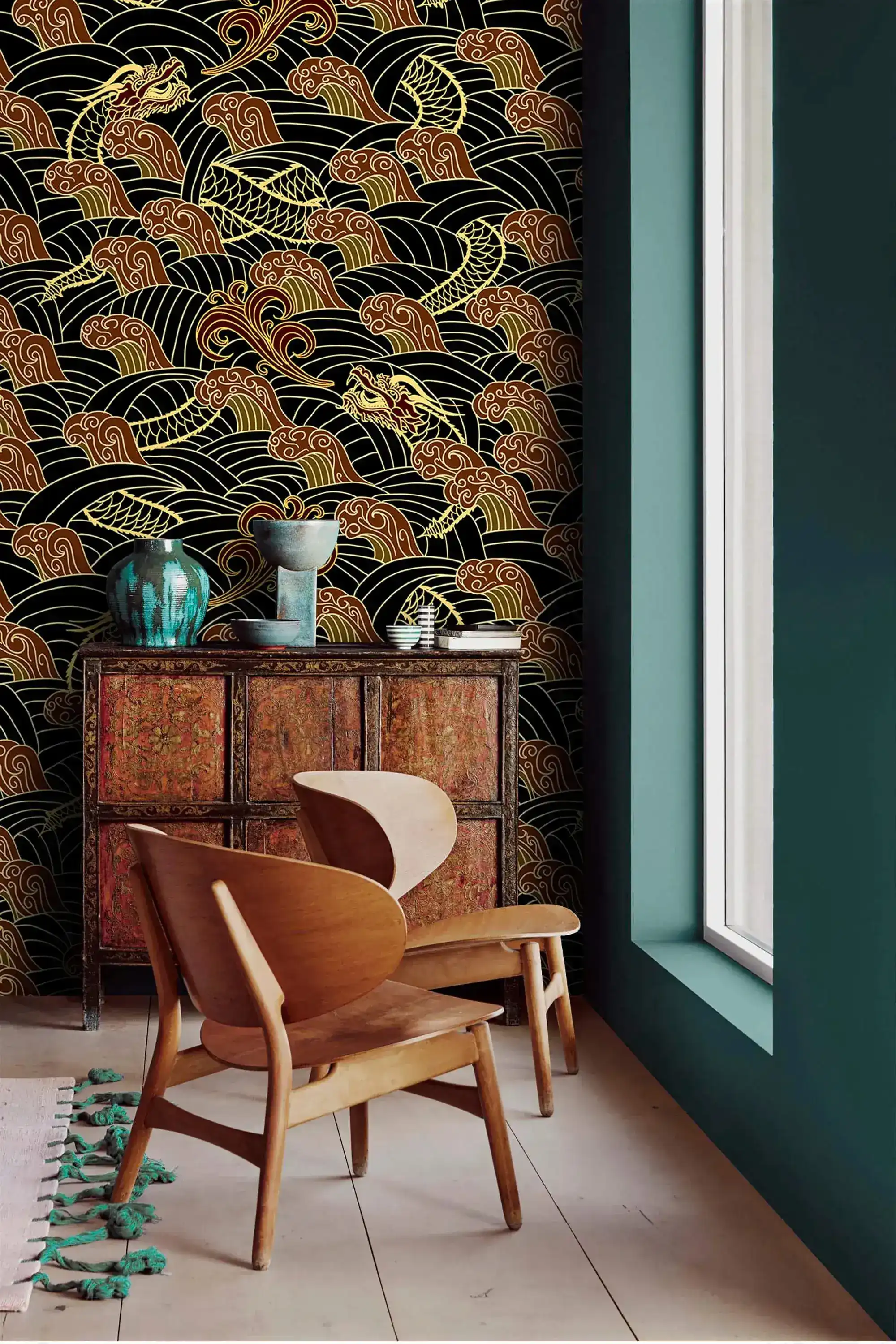 Golden Dragon Waves Wallpaper - Image 3