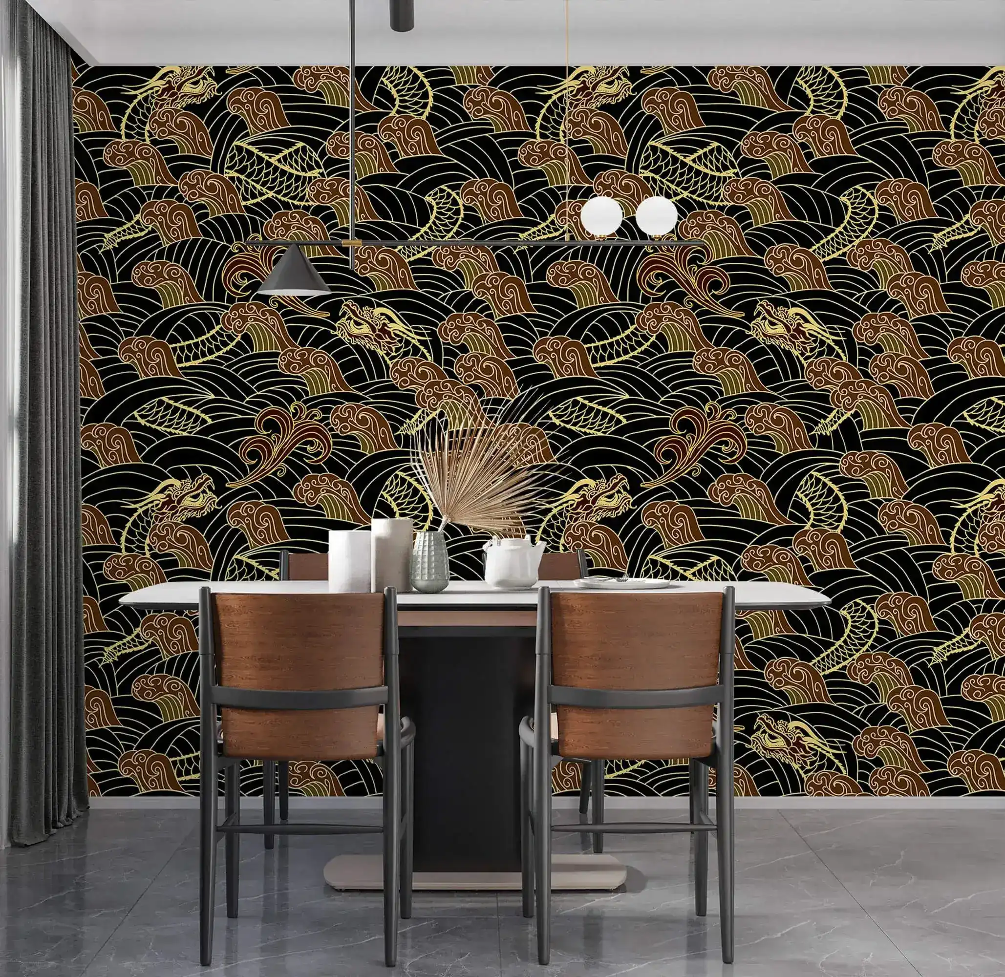 Golden Dragon Waves Wallpaper - Image 5
